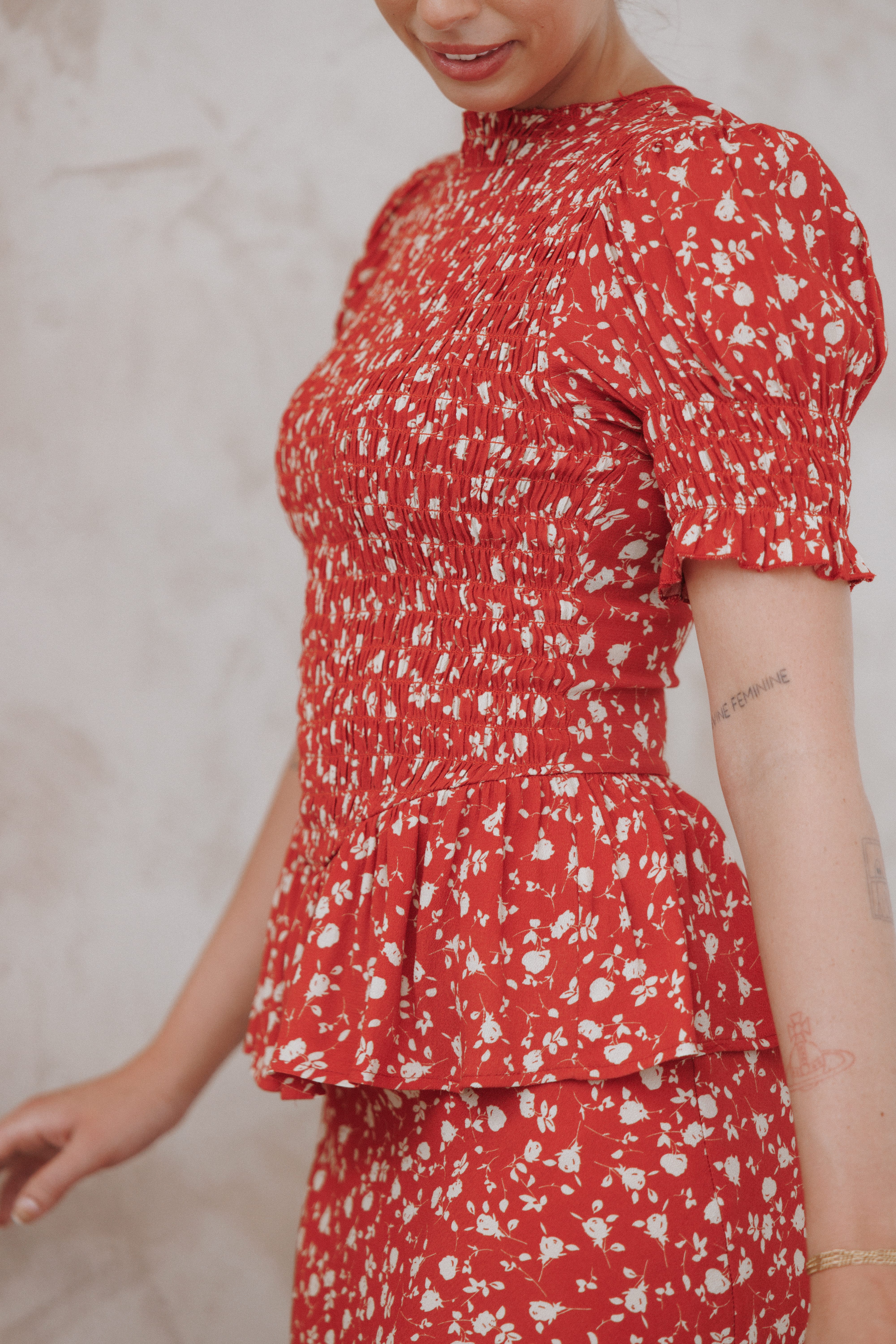 TOPS Zoella Peplum Top - Red Floral