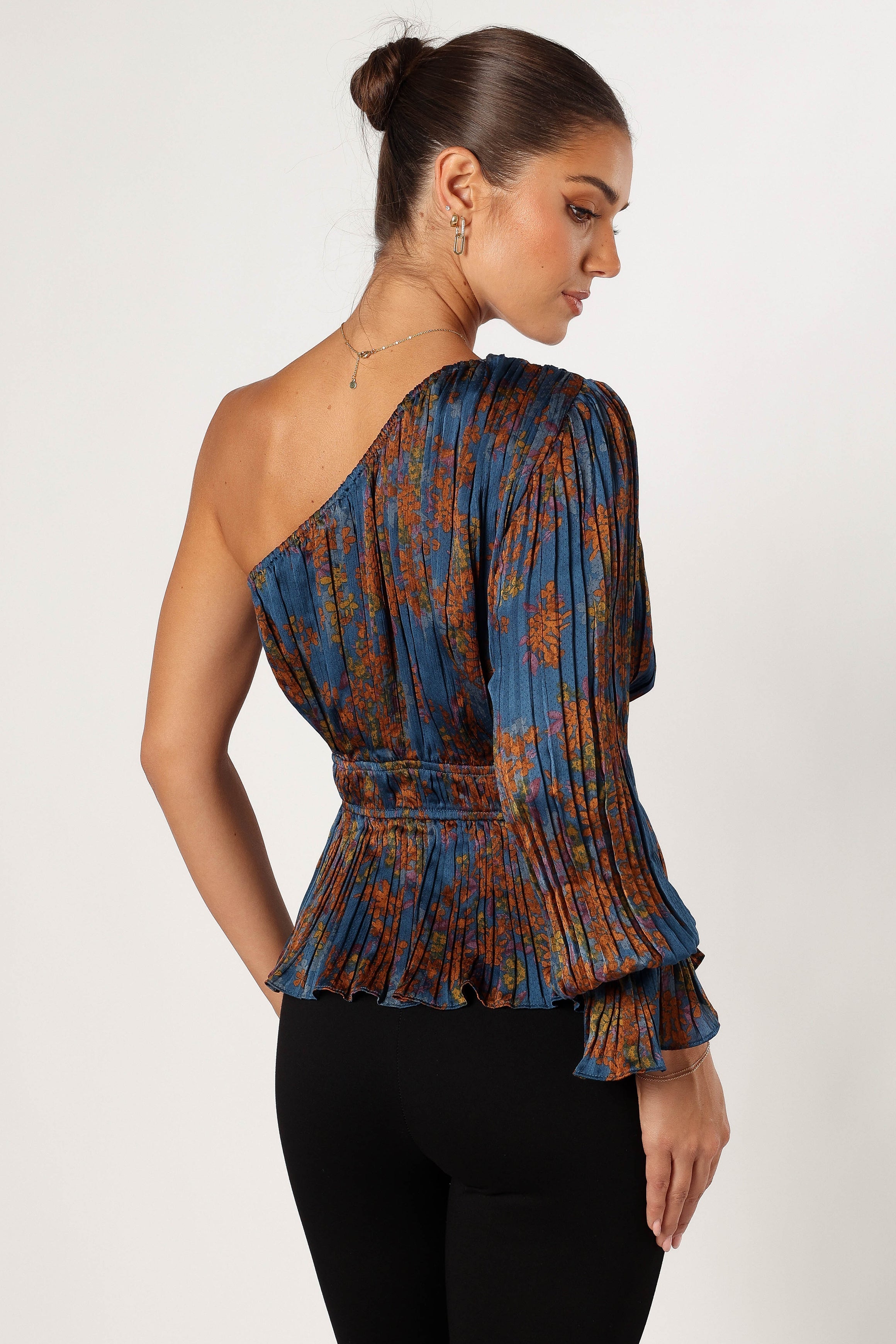 TOPS @Zora One Shoulder Top - Teal/Mustard