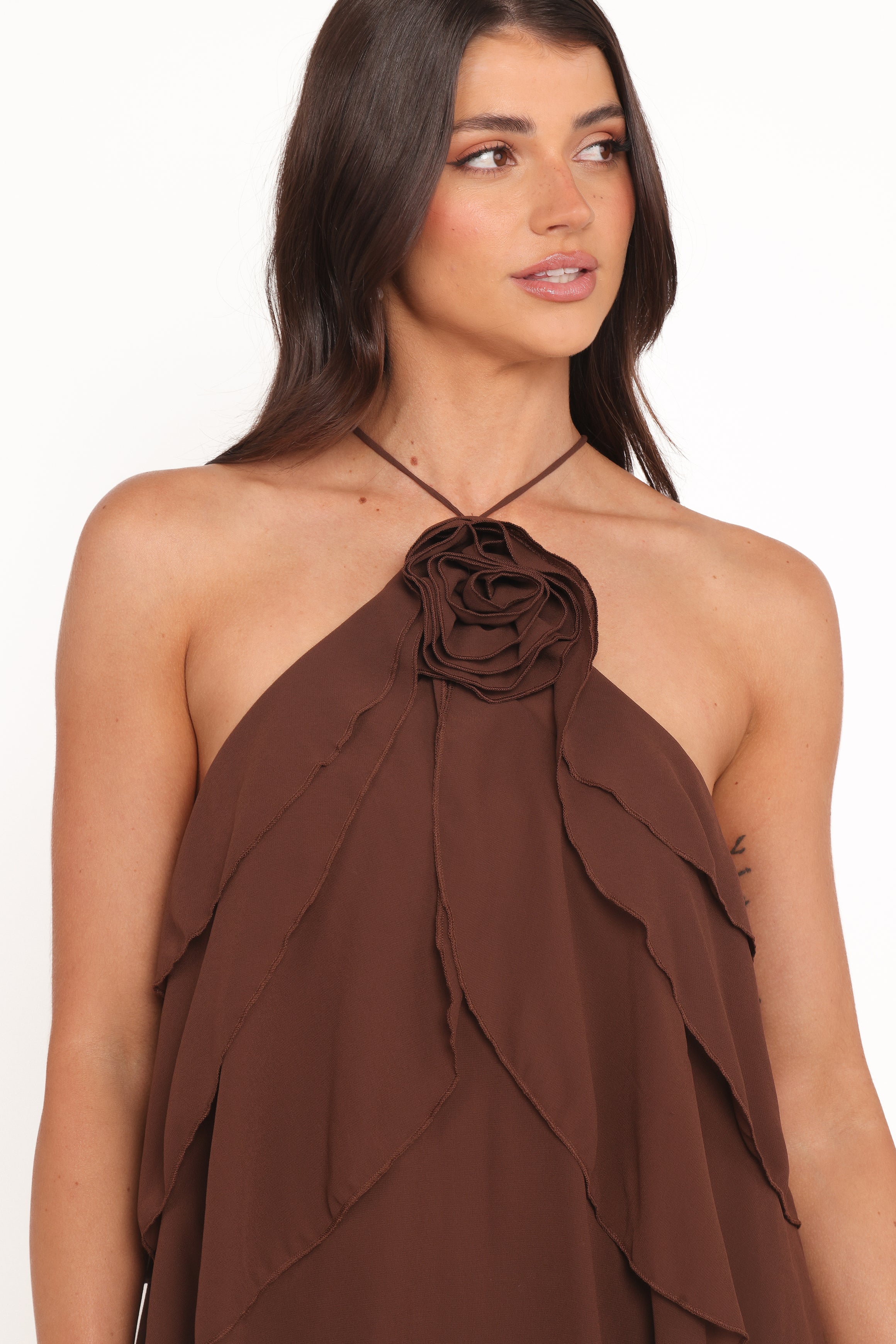 TOPS Zorina Halter Neck Chiffon Top - Brown