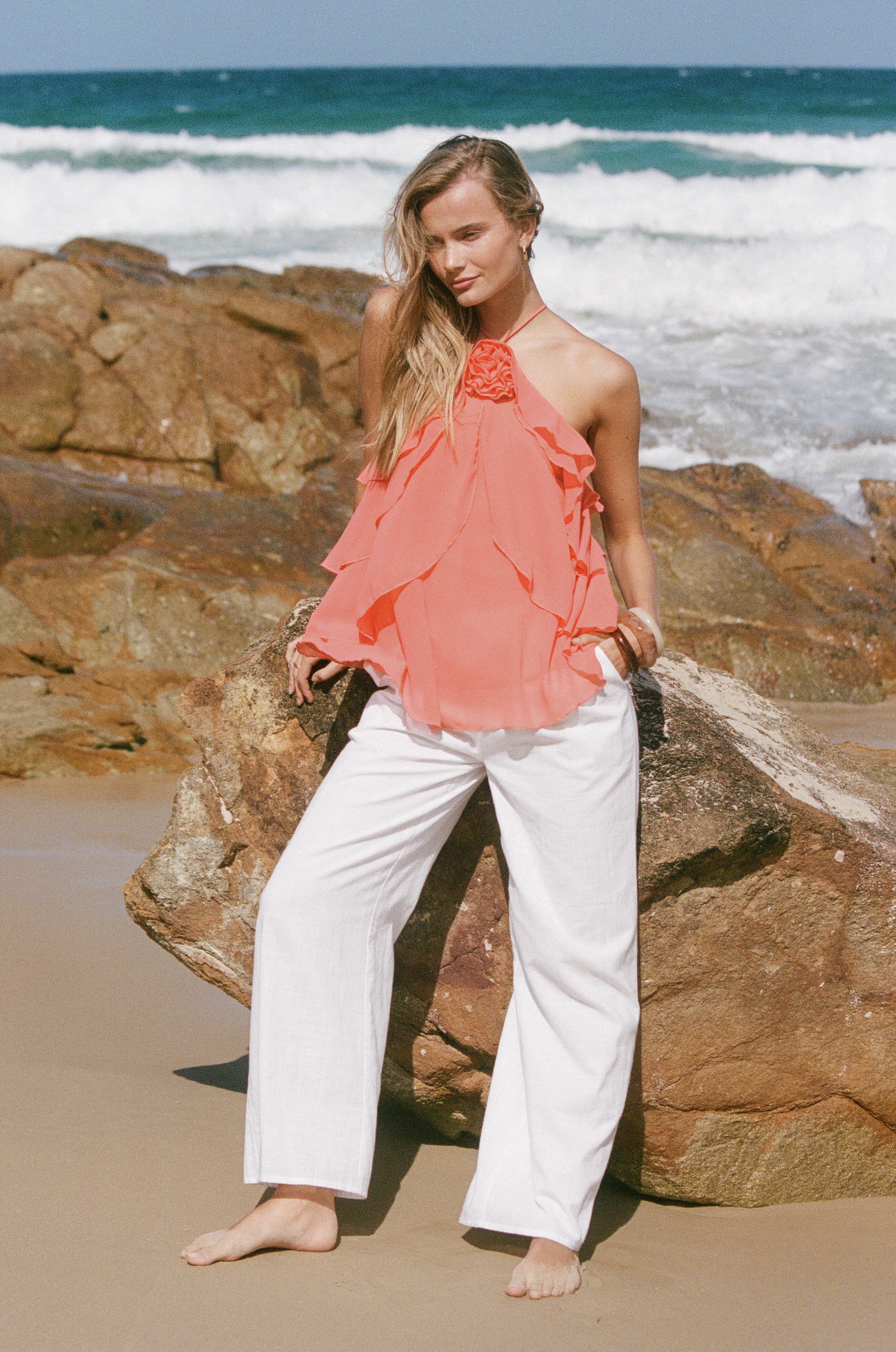 TOPS Zorina Halter Neck Chiffon Top - Sherbert
