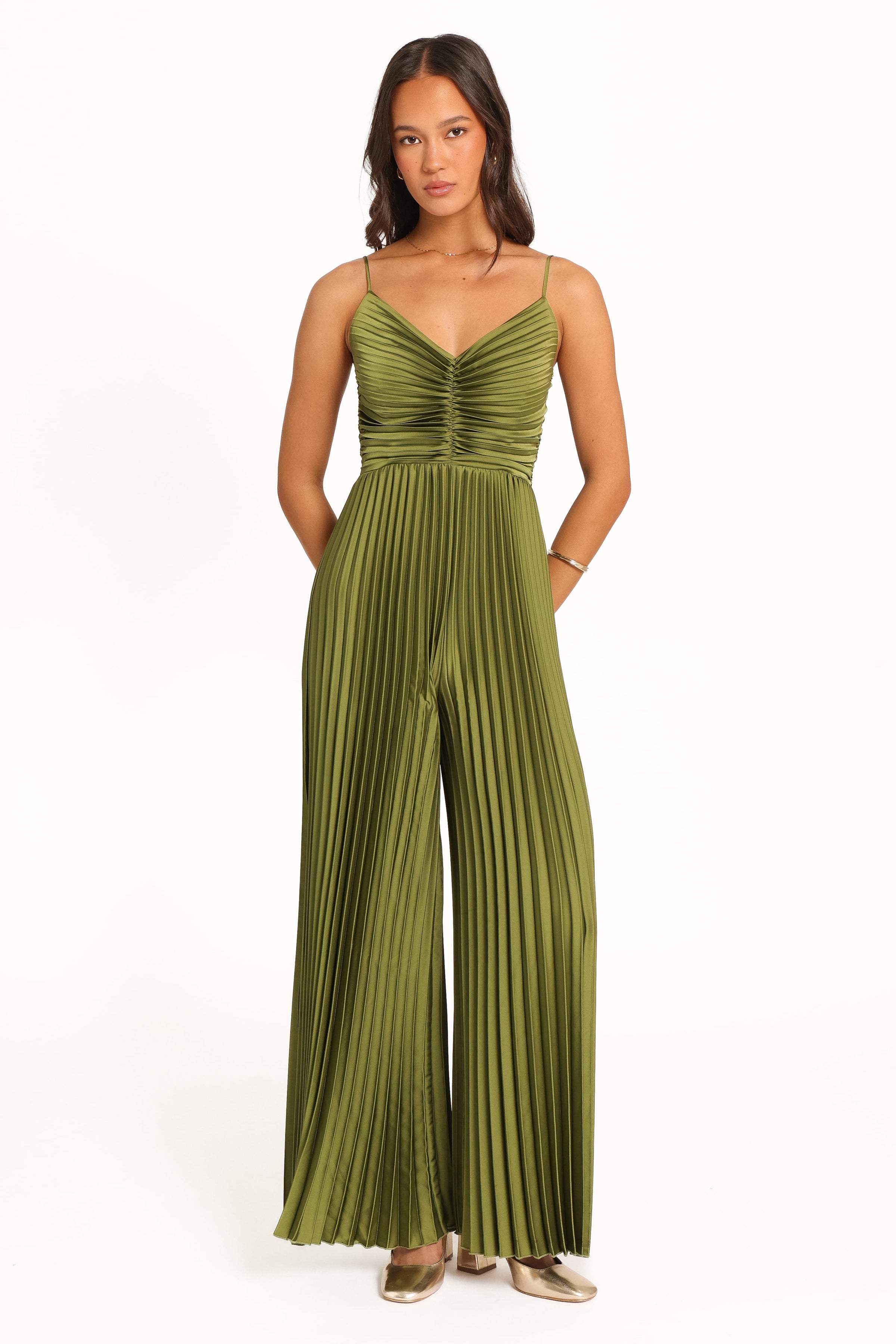 PLAYSUITS Angelique Pleated Jumpsuit - Olive Green