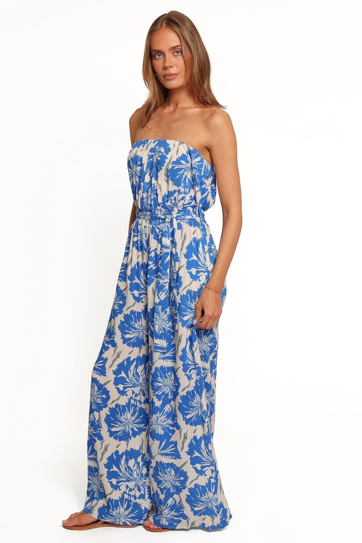 PLAYSUITS Bennie Pleated Front Jumpsuit - Blue Floral