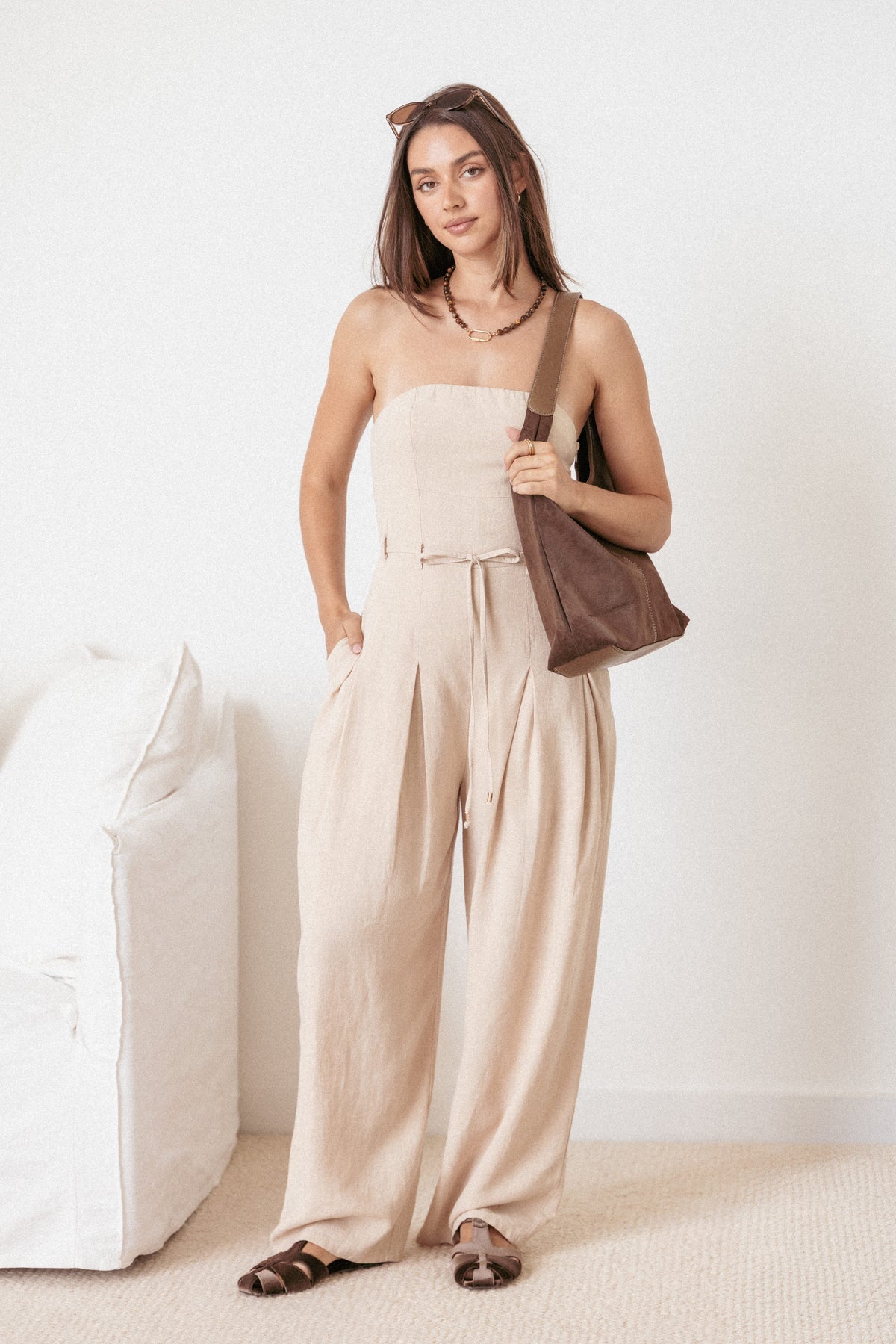 PLAYSUITS Calliope Tie Waist Jumpsuit - Wheat