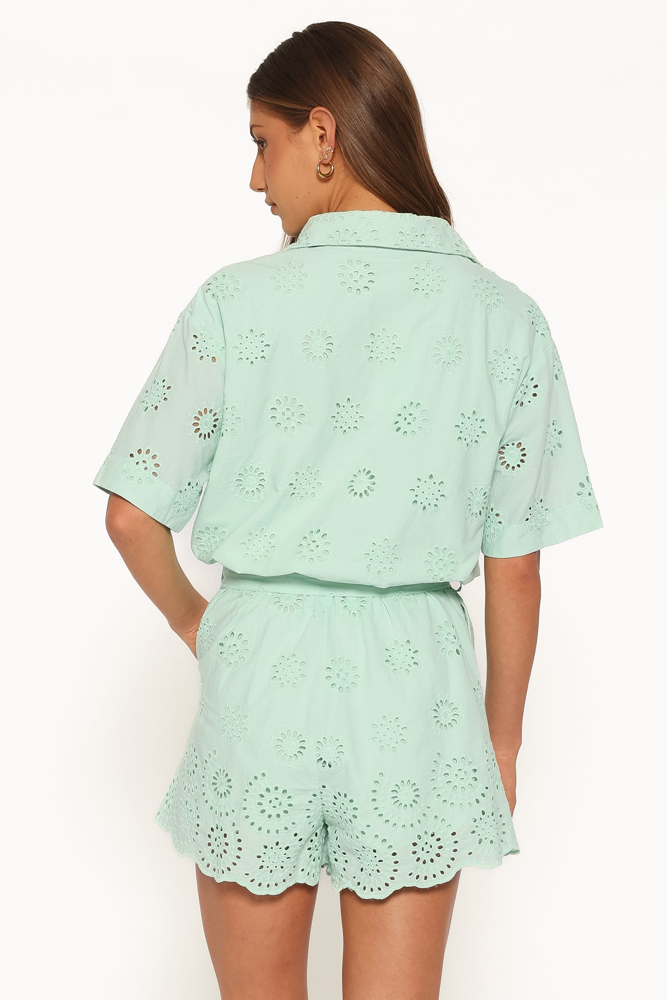 PLAYSUITS Jamie Tie Front Playsuit - Mint Broderie