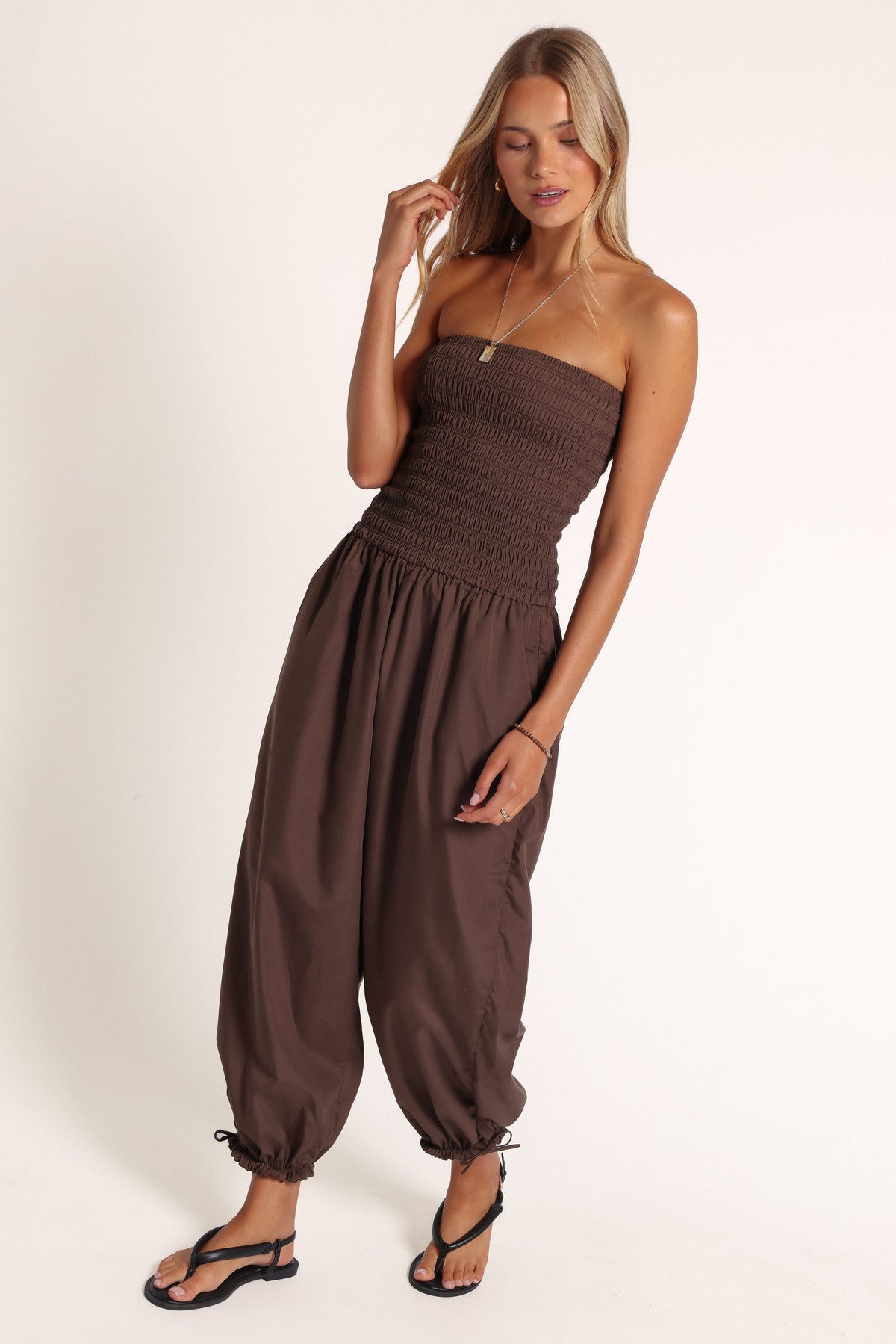 PLAYSUITS Kinslee Bubble Hem Jumpsuit - Espresso