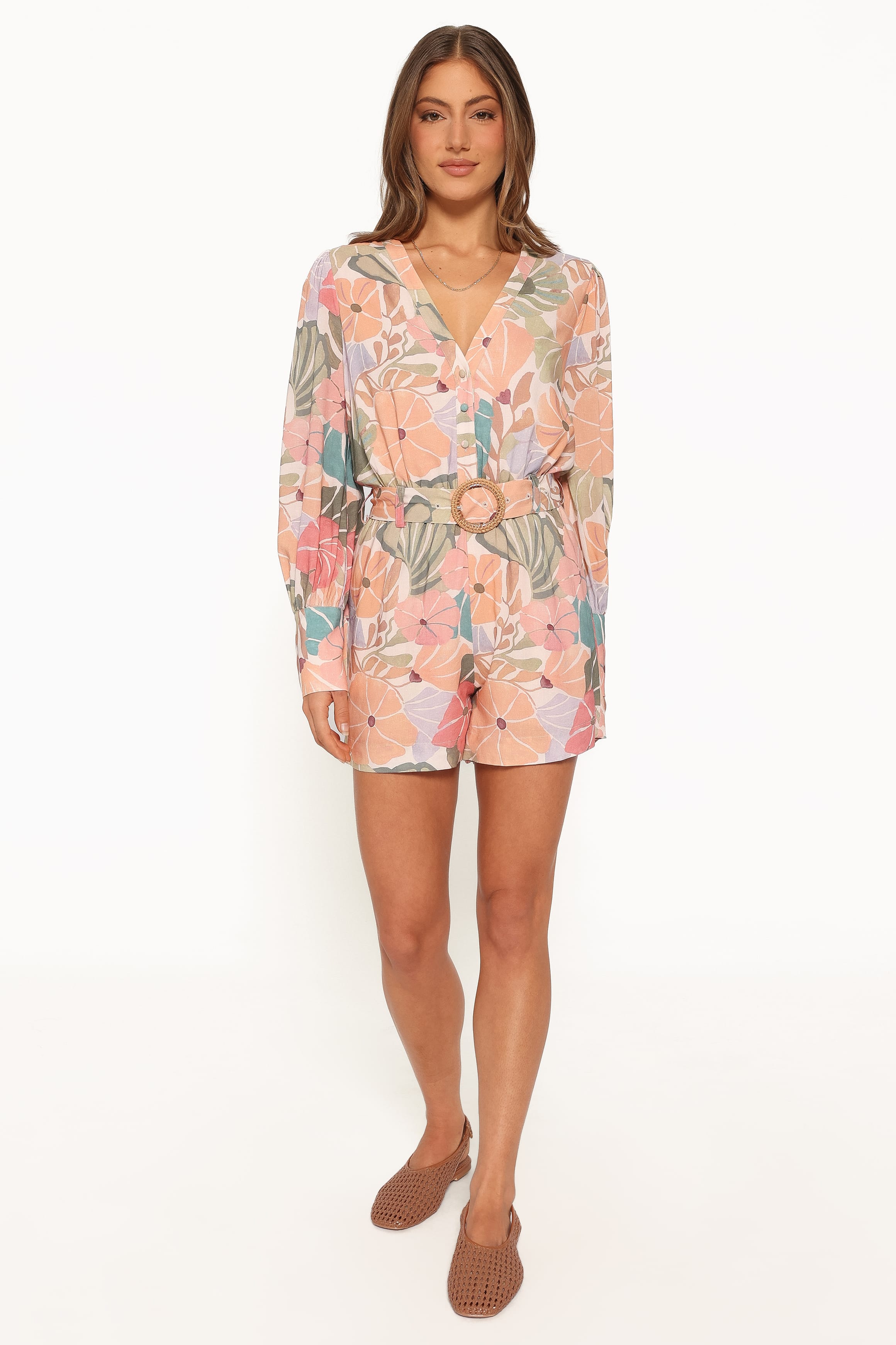 PLAYSUITS Louisa Balloon Sleeve Playsuit - Retro Orange Floral
