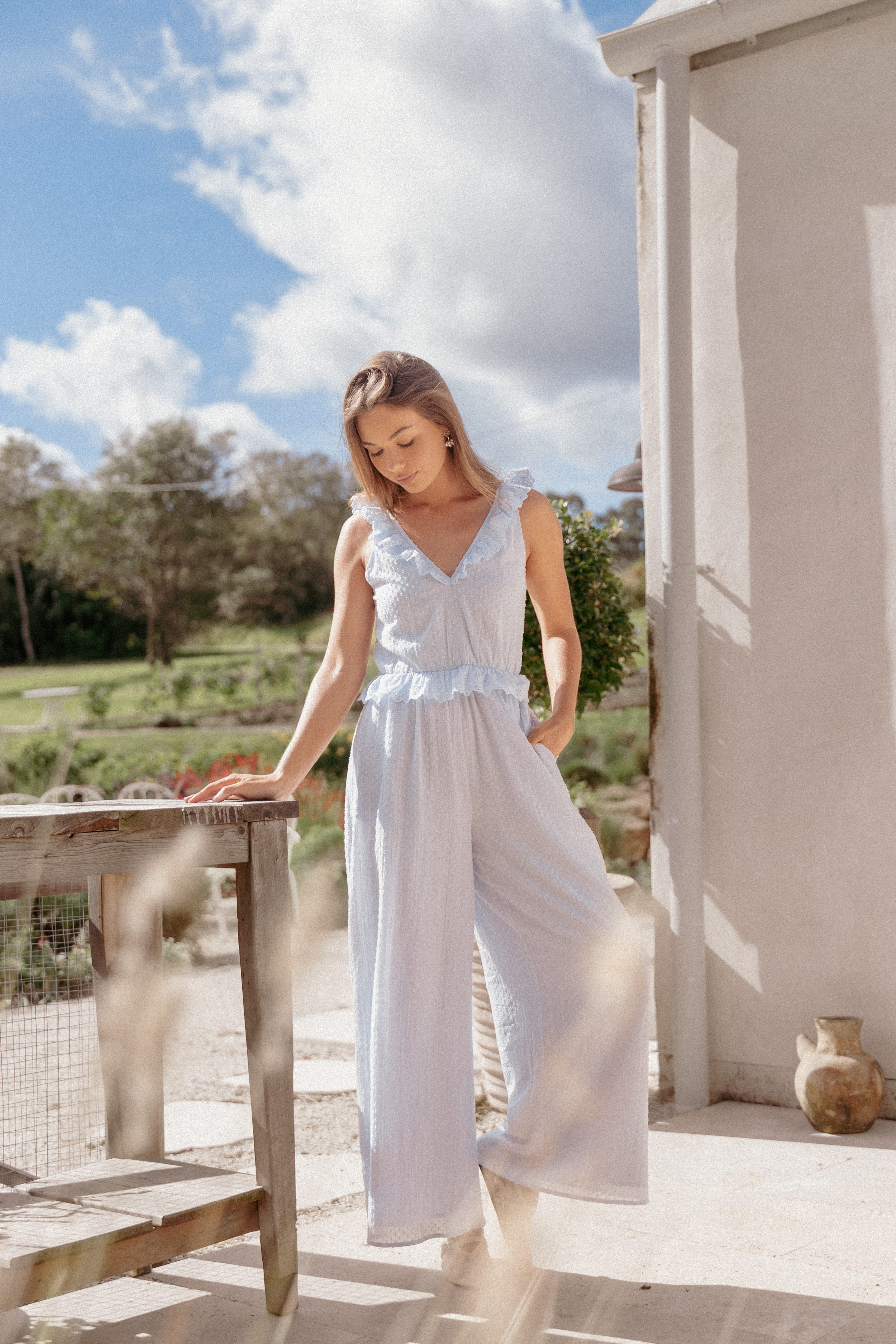 PLAYSUITS Nadine Frill Jumpsuit - Baby Blue