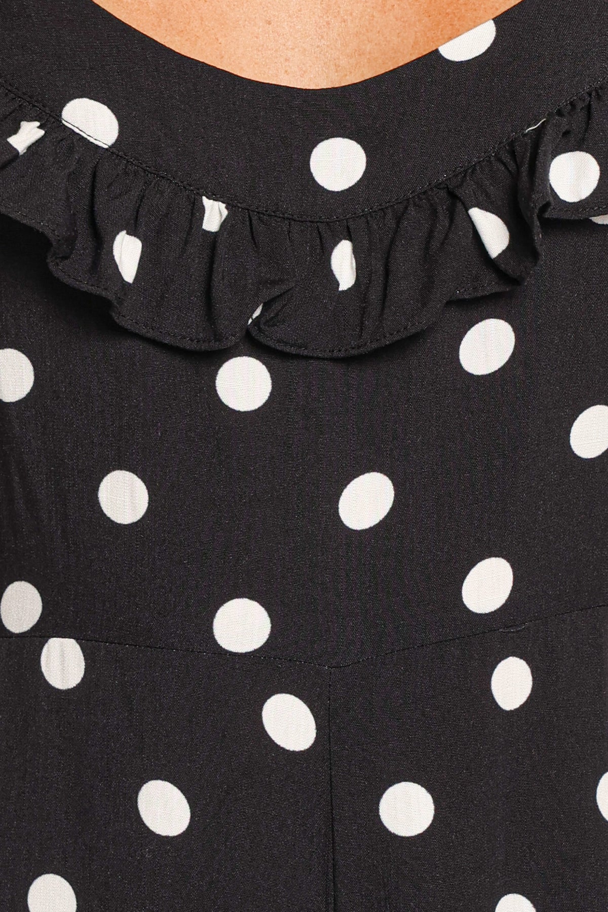 PLAYSUITS Nikki Frill Neck Jumpsuit - Black Polka Dot