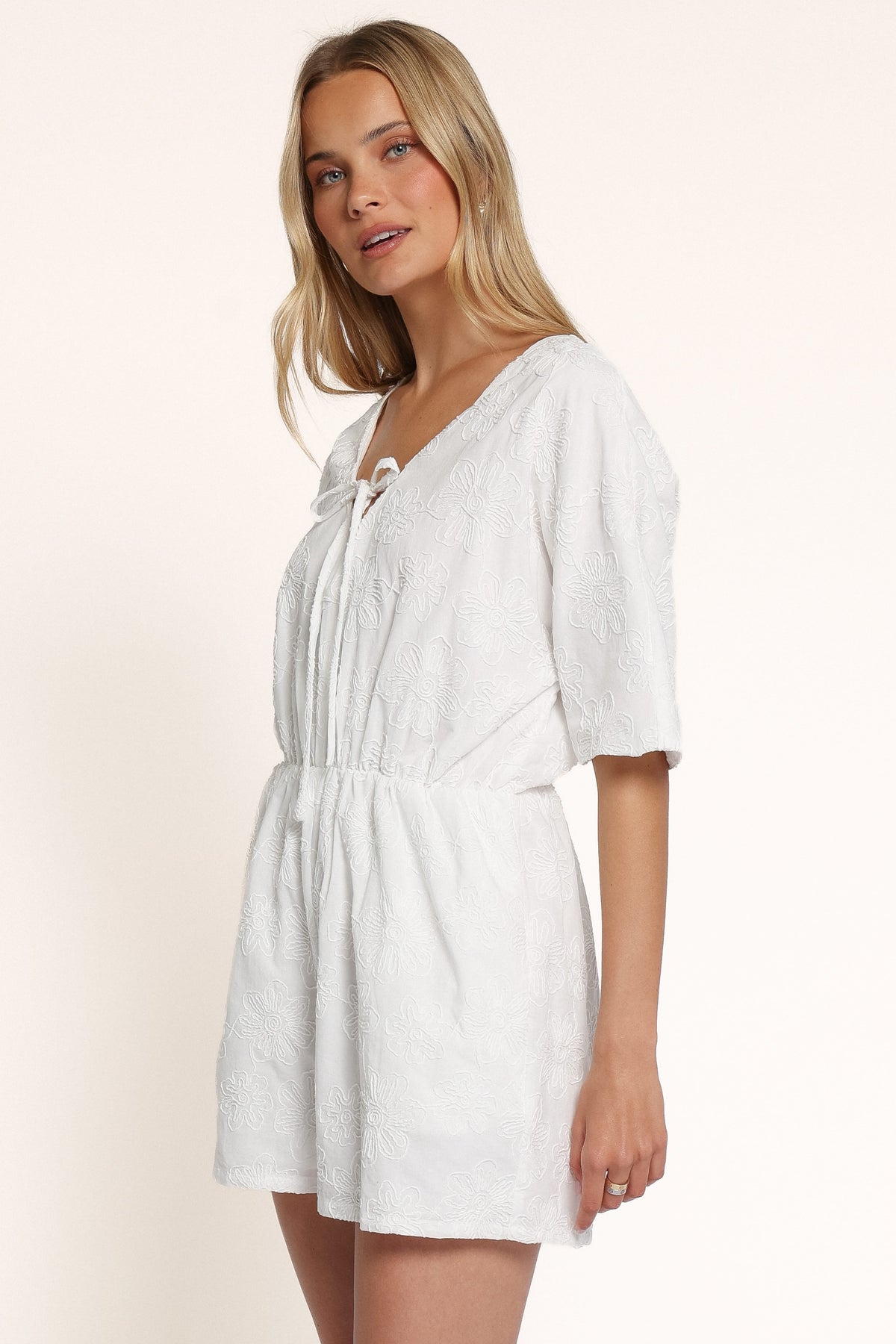 PLAYSUITS Portia Short Sleeve Playsuit - White