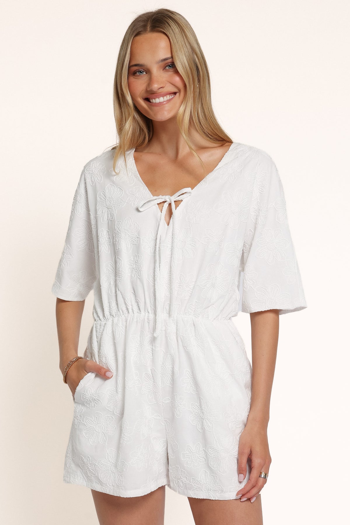 PLAYSUITS Portia Short Sleeve Playsuit - White