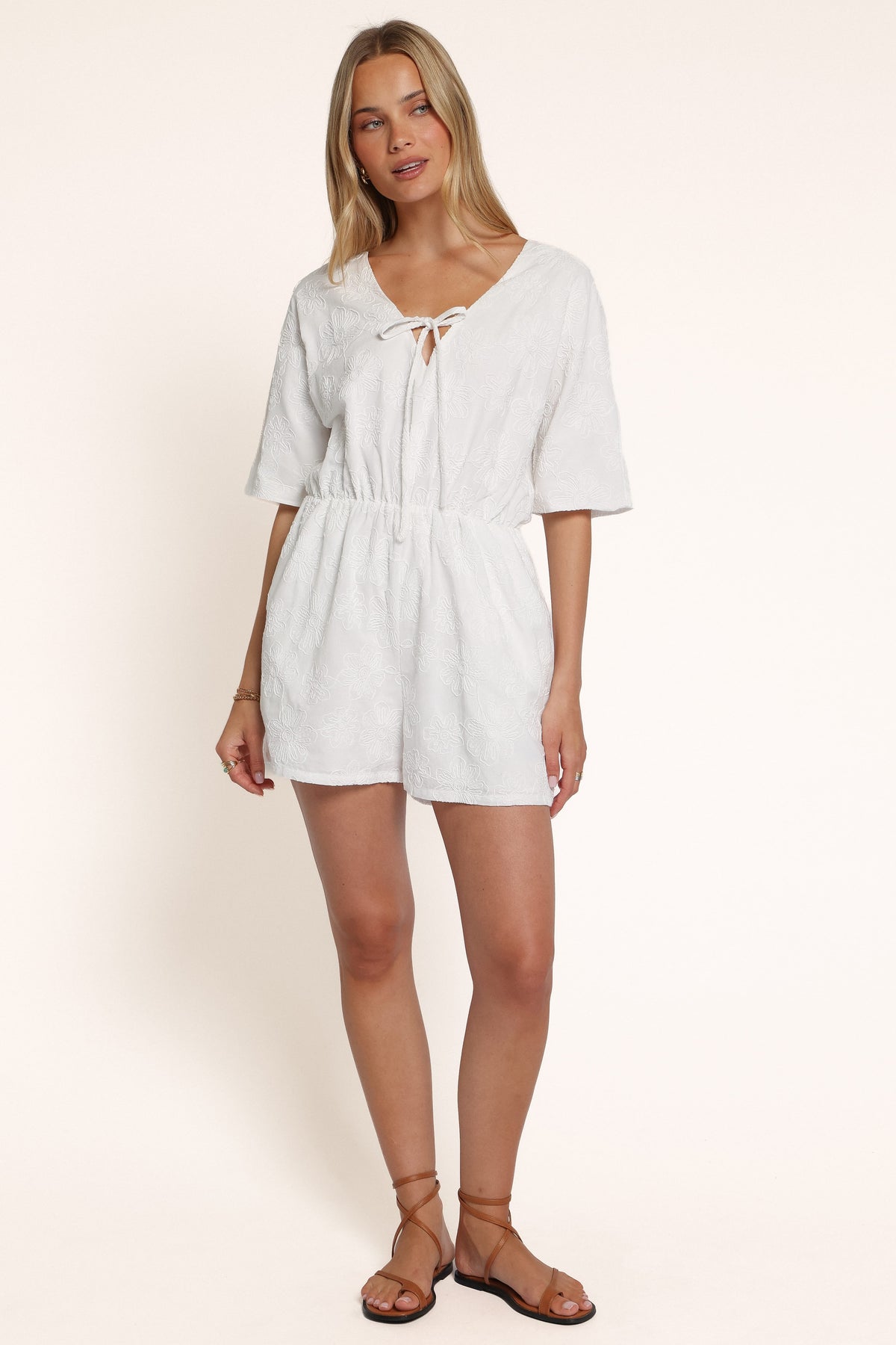 PLAYSUITS Portia Short Sleeve Playsuit - White