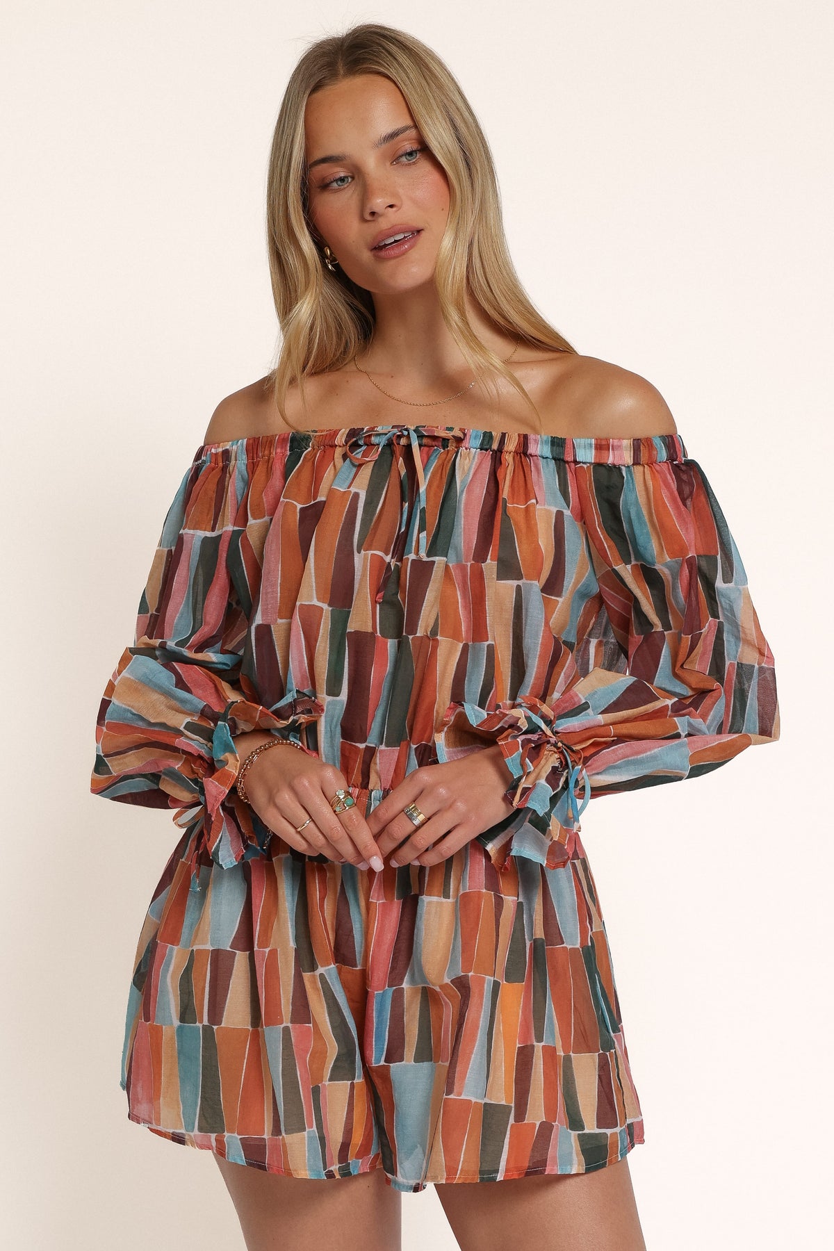 PLAYSUITS Siara Off Shoulder Playsuit - Multi Mosaic Print