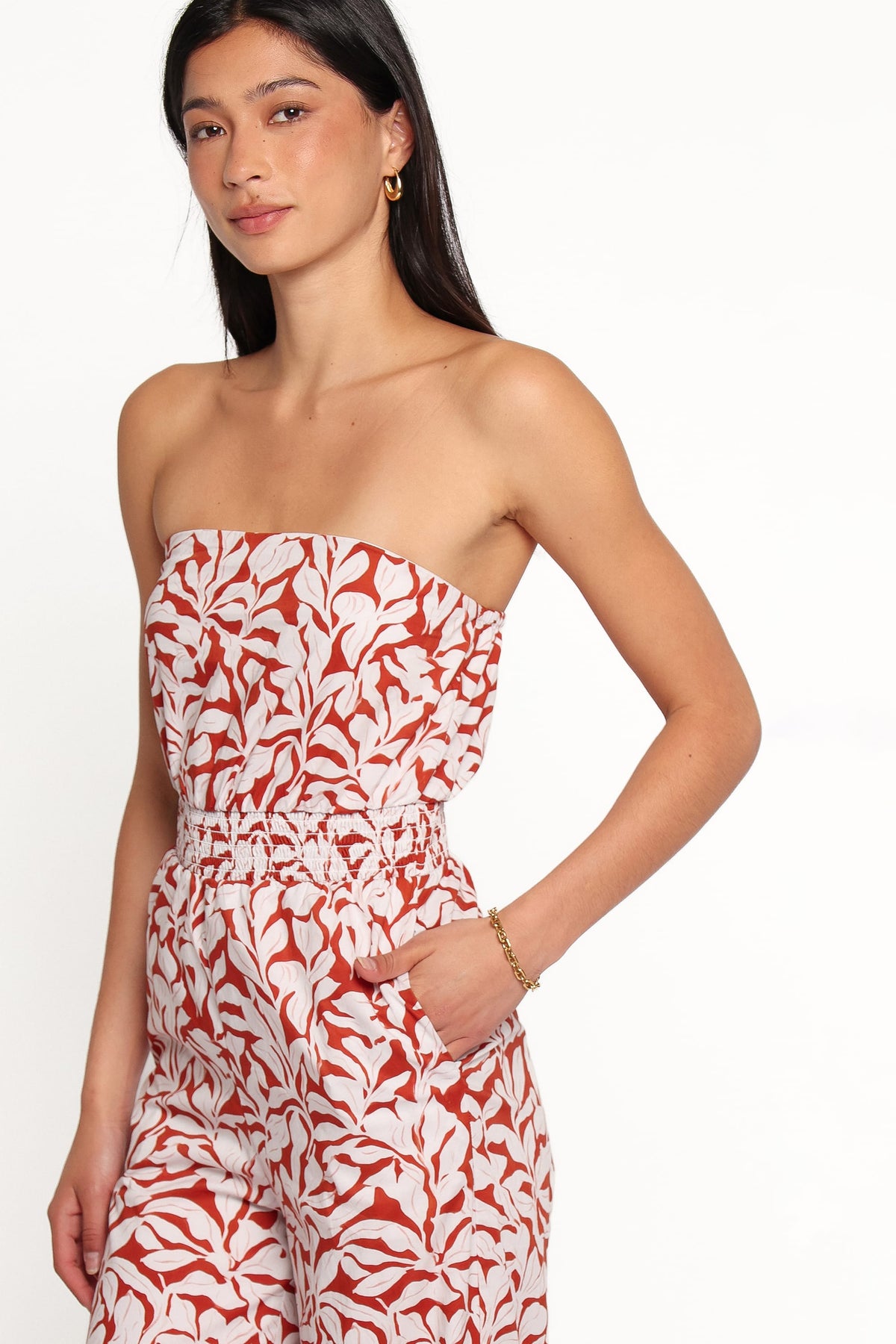 PLAYSUITS Toria Strapless Jumpsuit - Red Floral