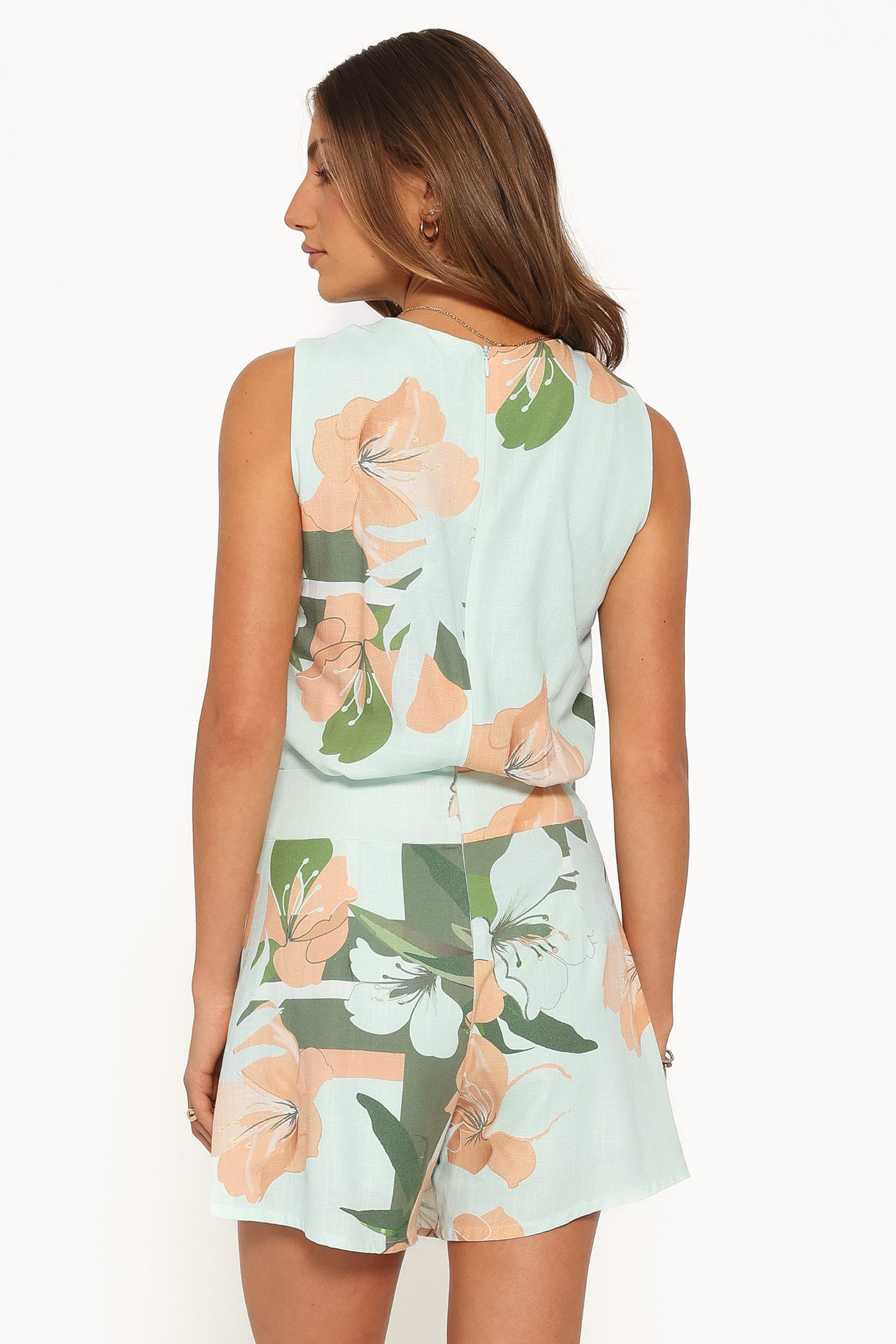 PLAYSUITS Zayley Faux Wrap Playsuit - Peach/Green Floral