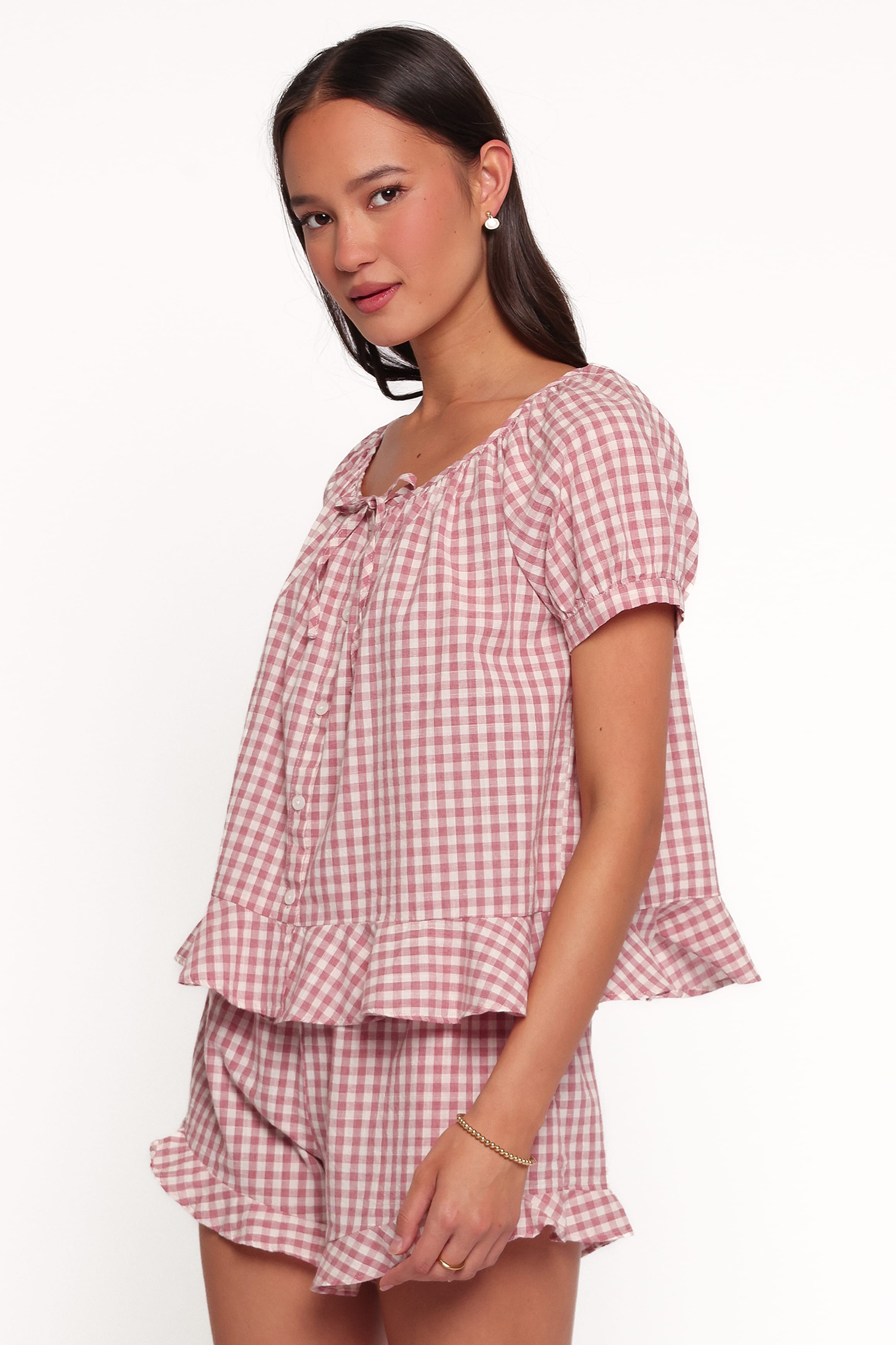 SETS Carlie Babydoll Short Set - Blush Gingham
