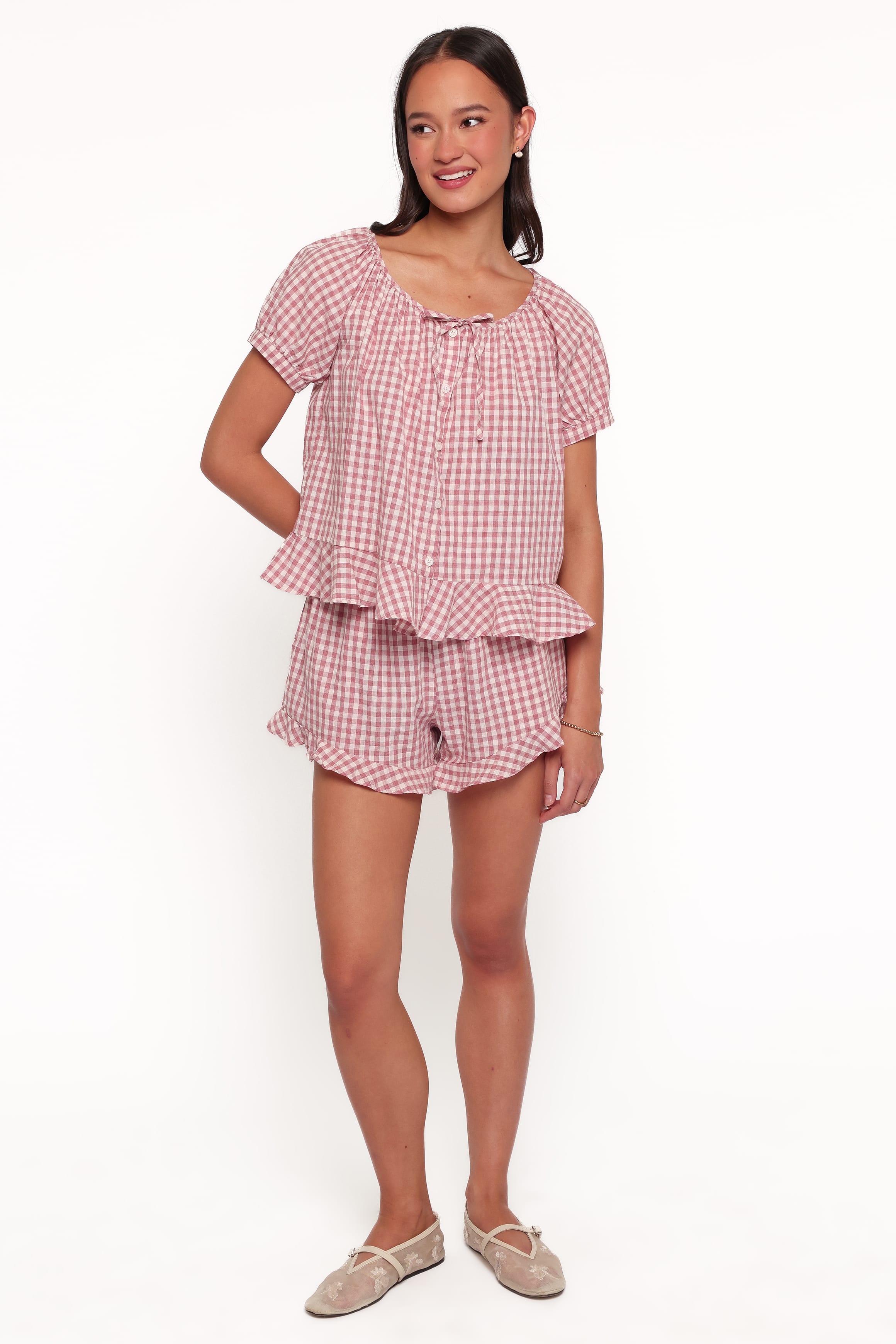 SETS Carlie Babydoll Short Set - Blush Gingham