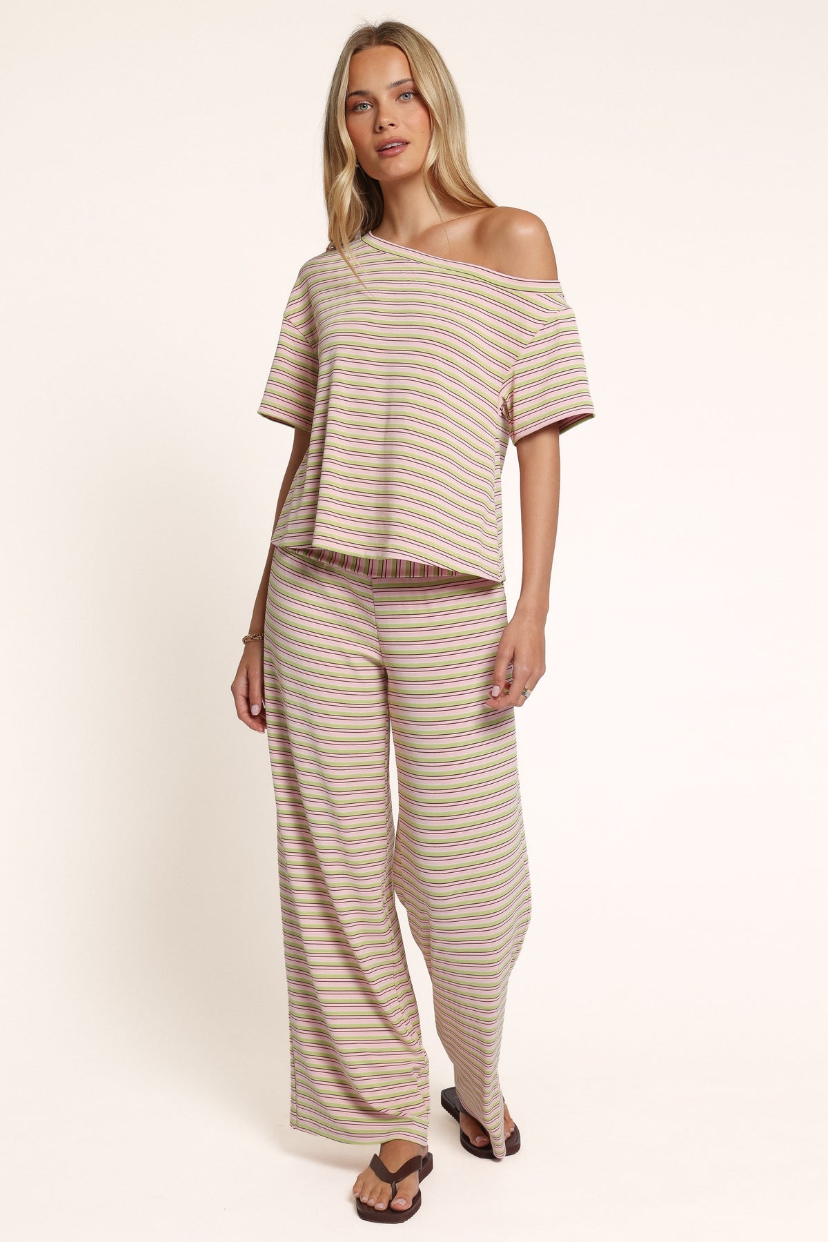 SETS Emma Jersey Pant Set - Pink Green Stripe