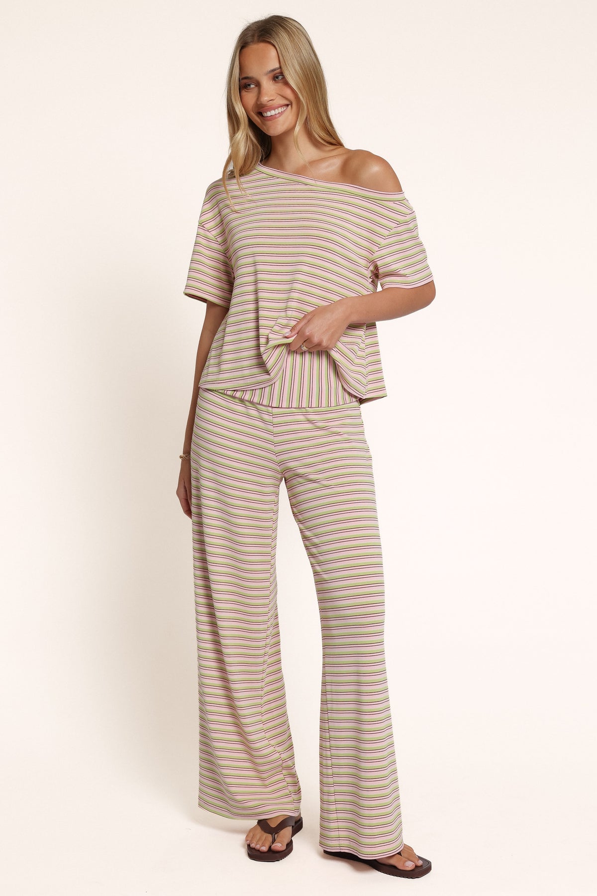 SETS Emma Jersey Pant Set - Pink Green Stripe