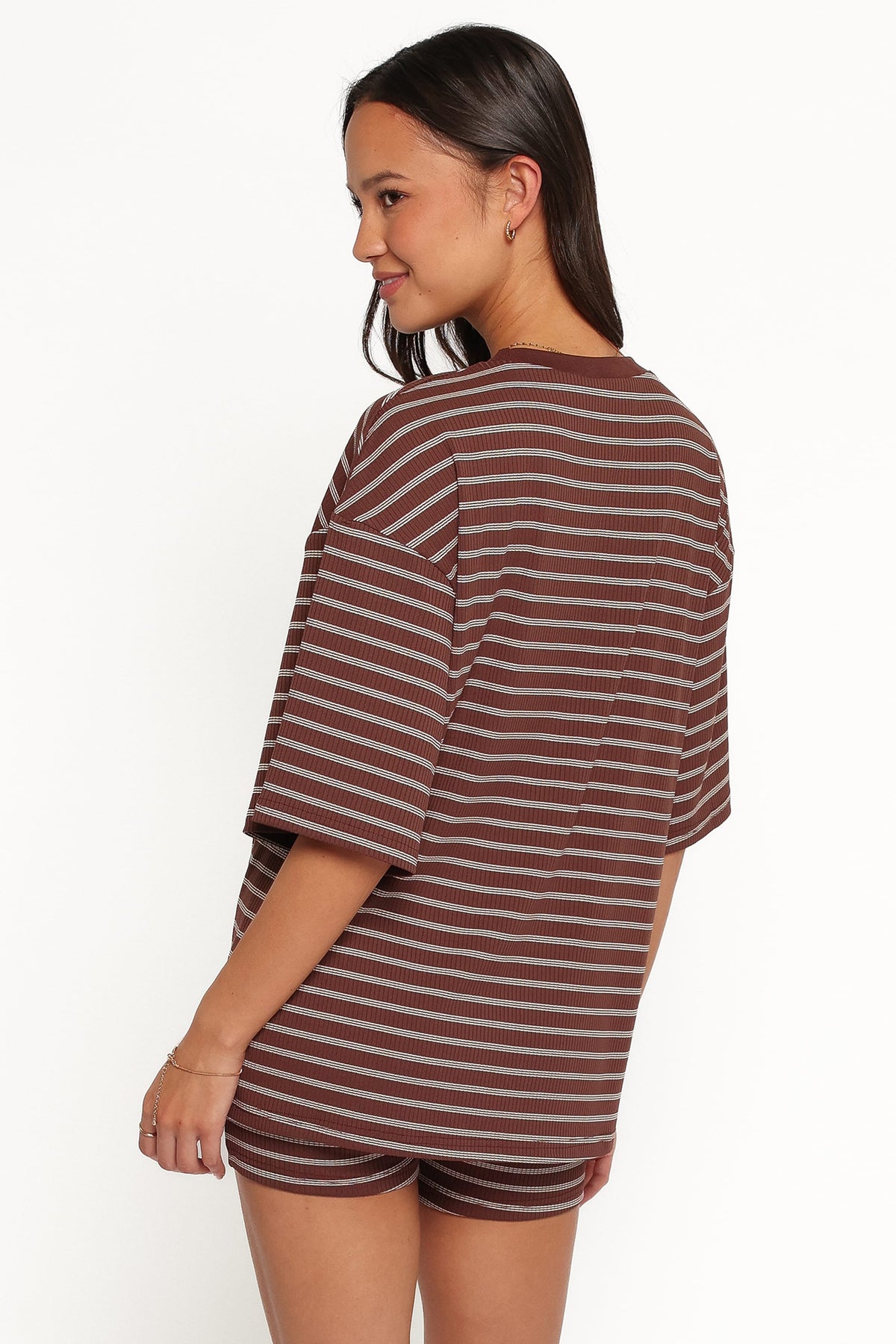 SETS Jazmine Knit Short Set - Chocolate Brown Stripe