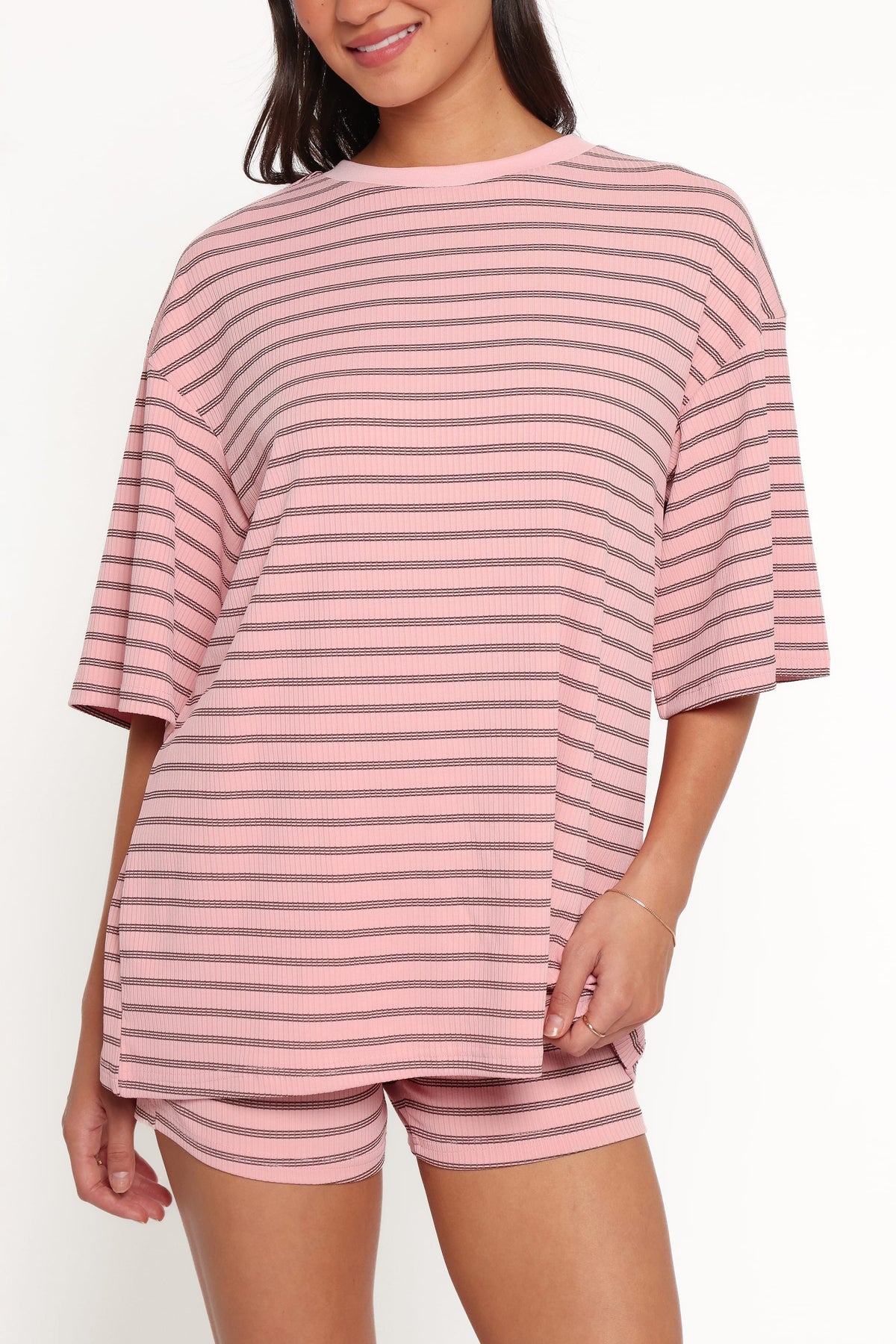 SETS Jazmine Knit Short Set - Pale Pink Stripe