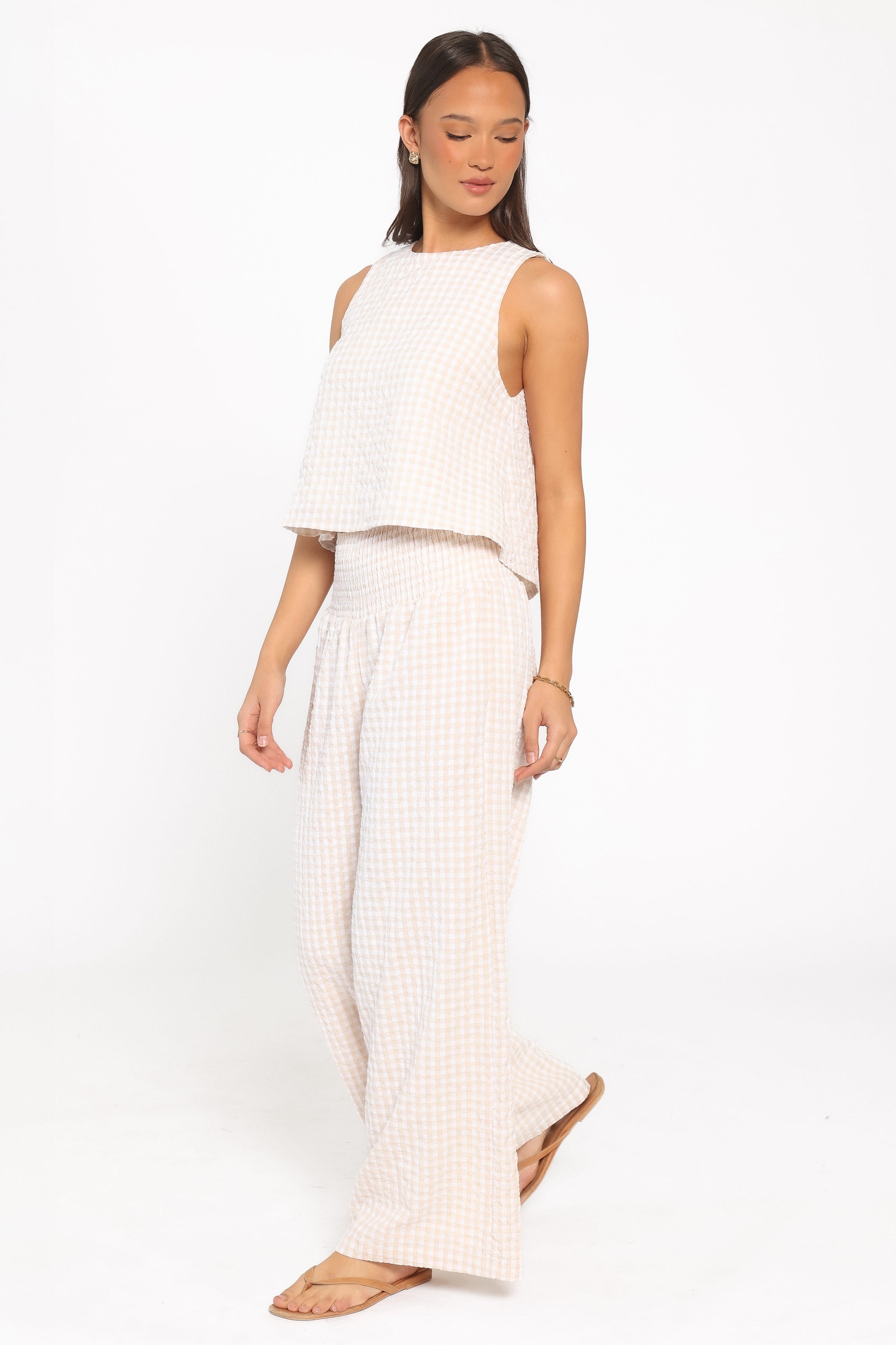 SETS Jillian Smocked Pant Set - Beige Gingham