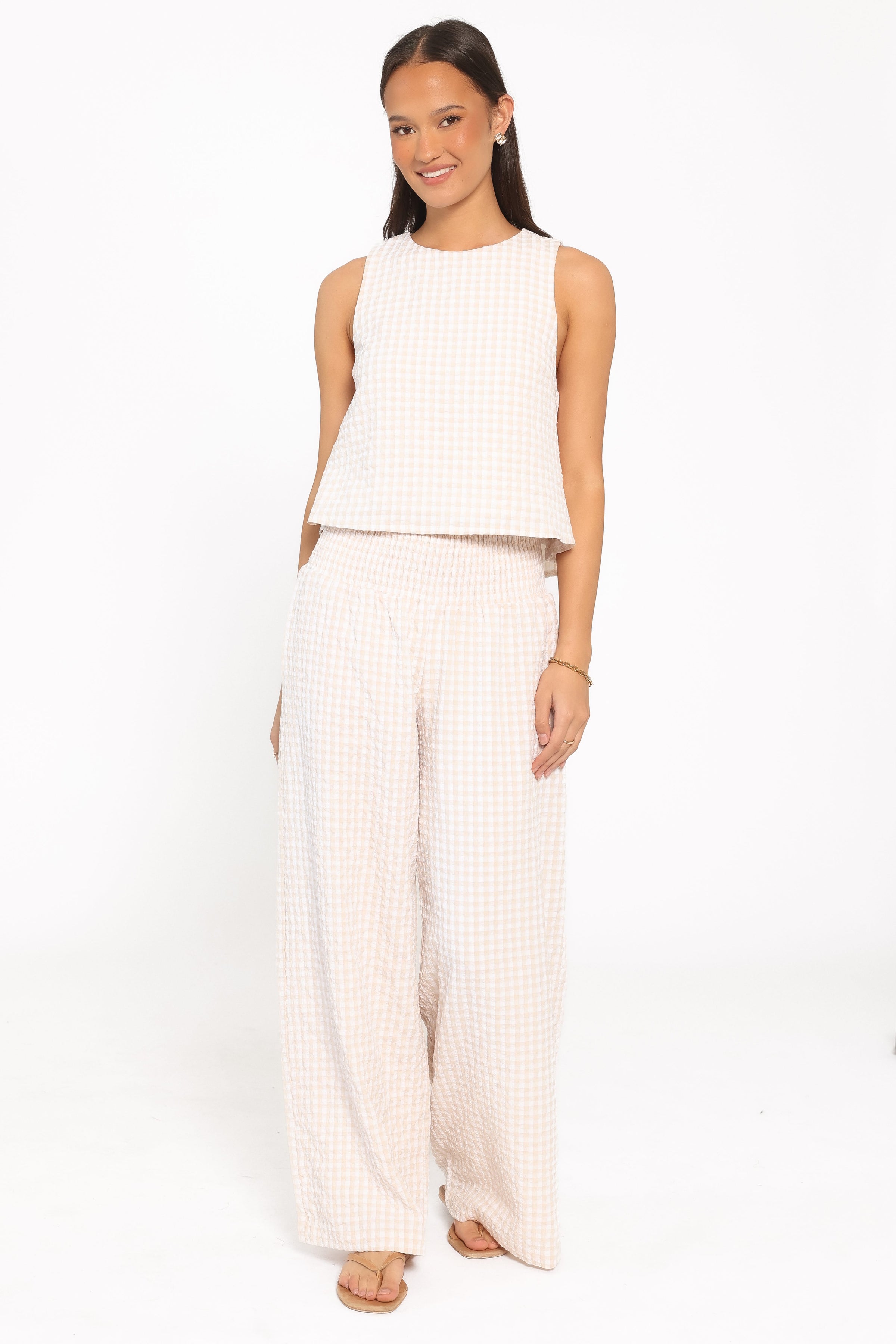 SETS Jillian Smocked Pant Set - Beige Gingham
