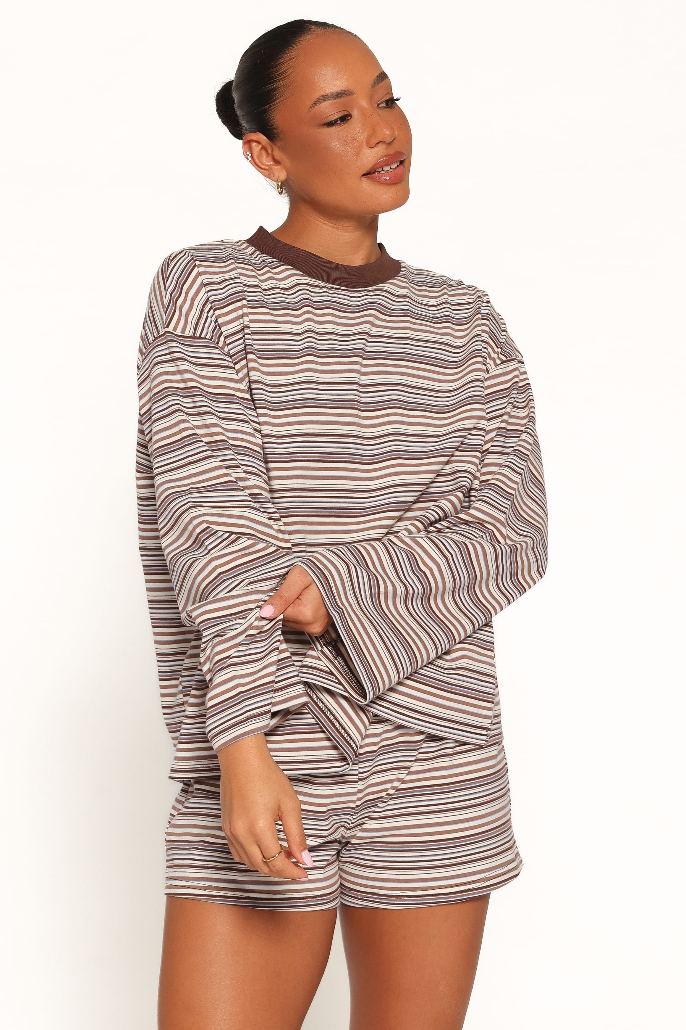 SETS Silvia Knit Short Set - Chocolate Brown Stripe