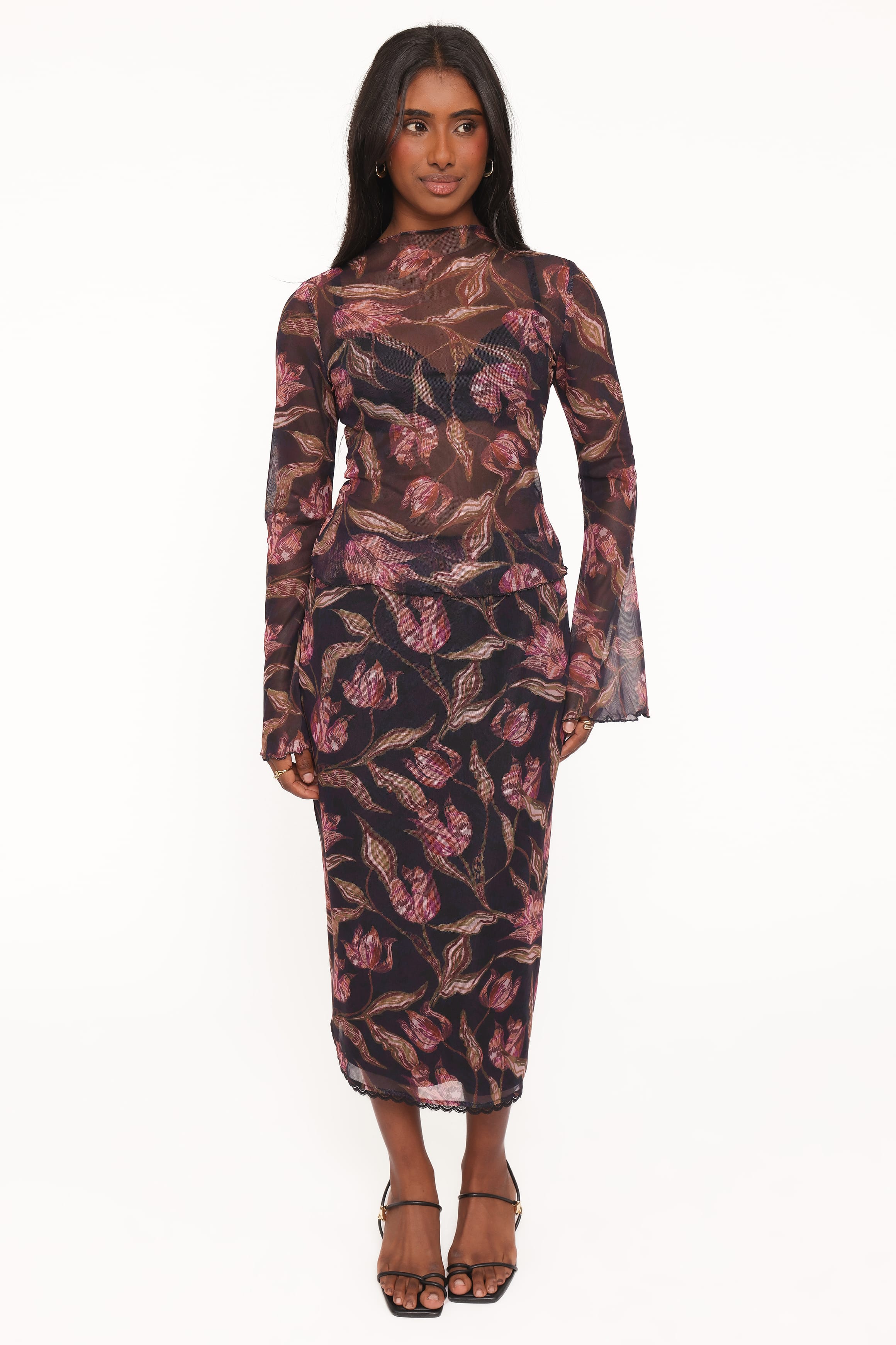 SETS Steele Mesh Skirt Set - Dark Plum Floral