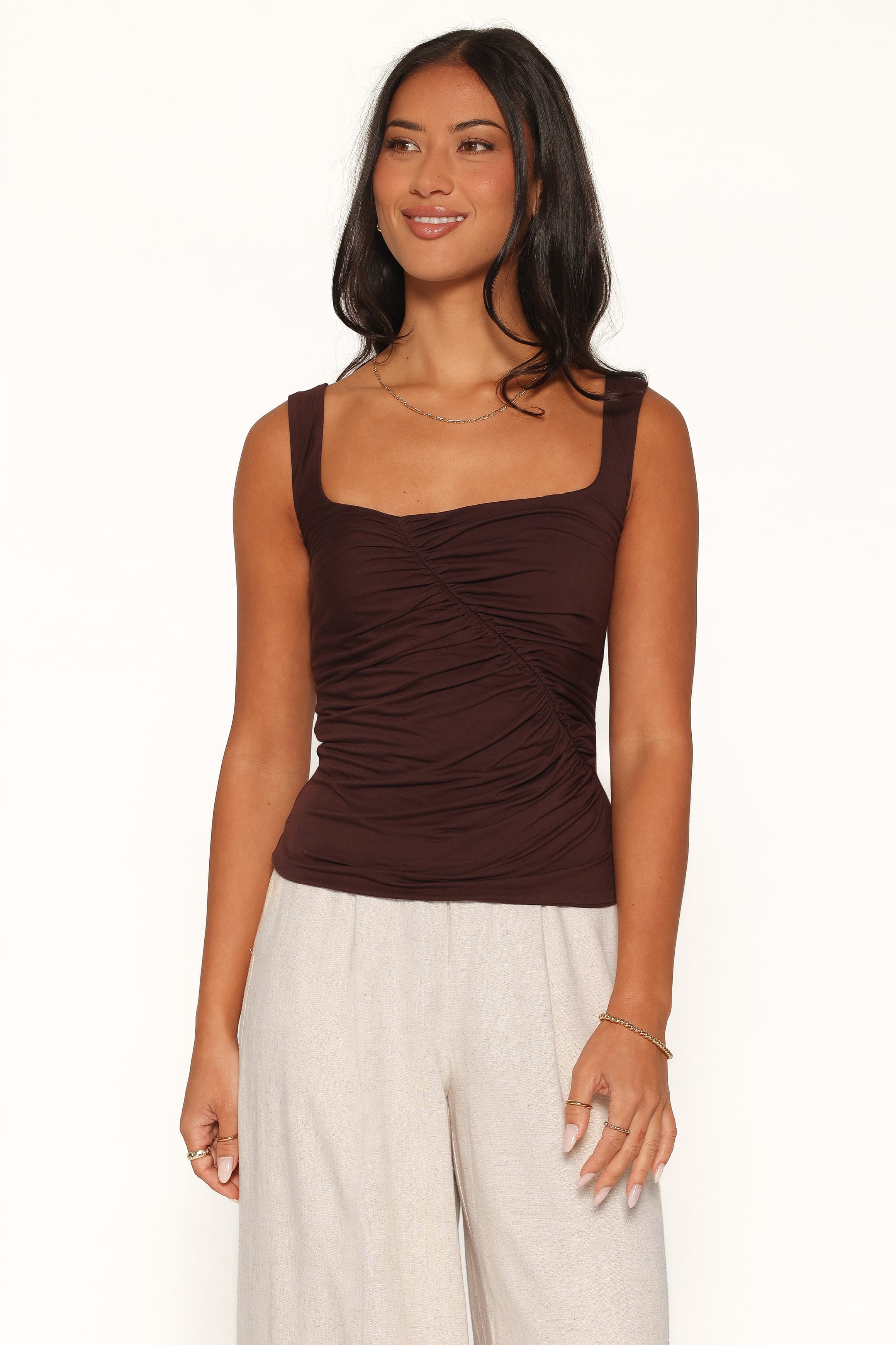 TOPS Allyson Ruched Knit Top - Brown