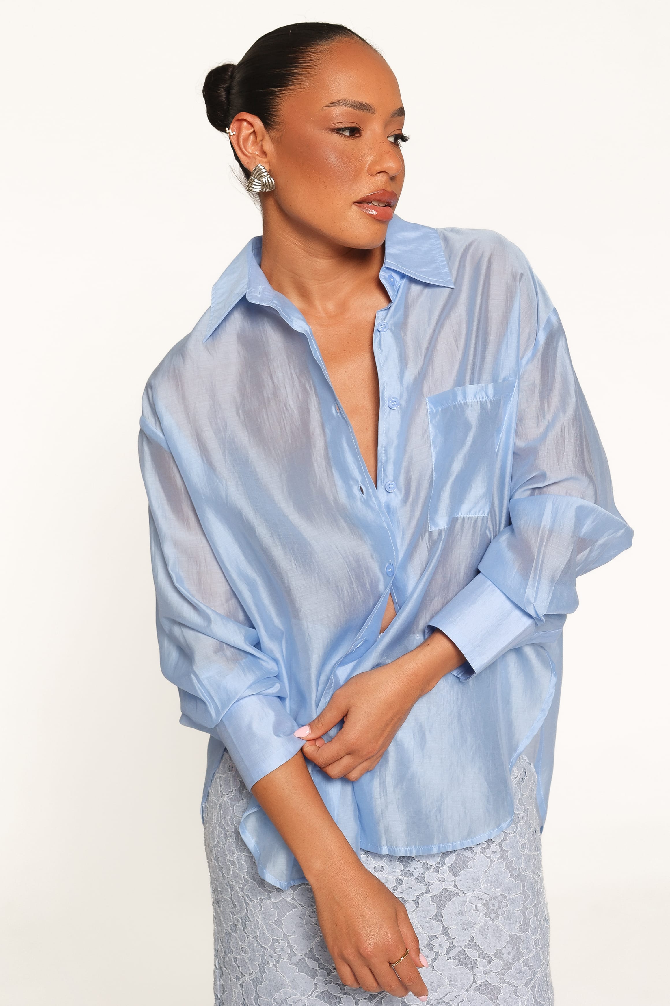 TOPS Alvine Sheer Shirt - Sky Blue