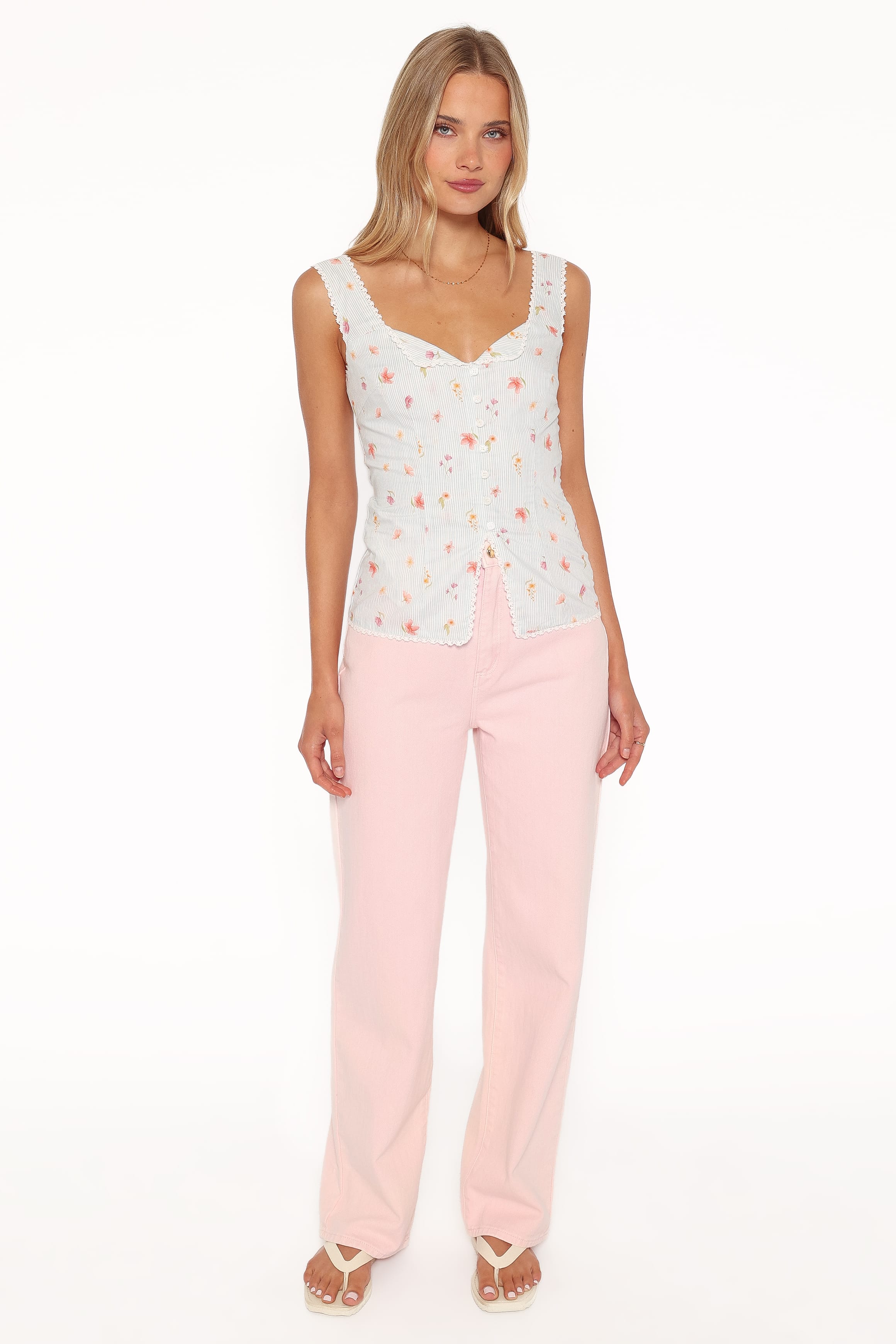 TOPS Ana Top - Blue Garden Stripe