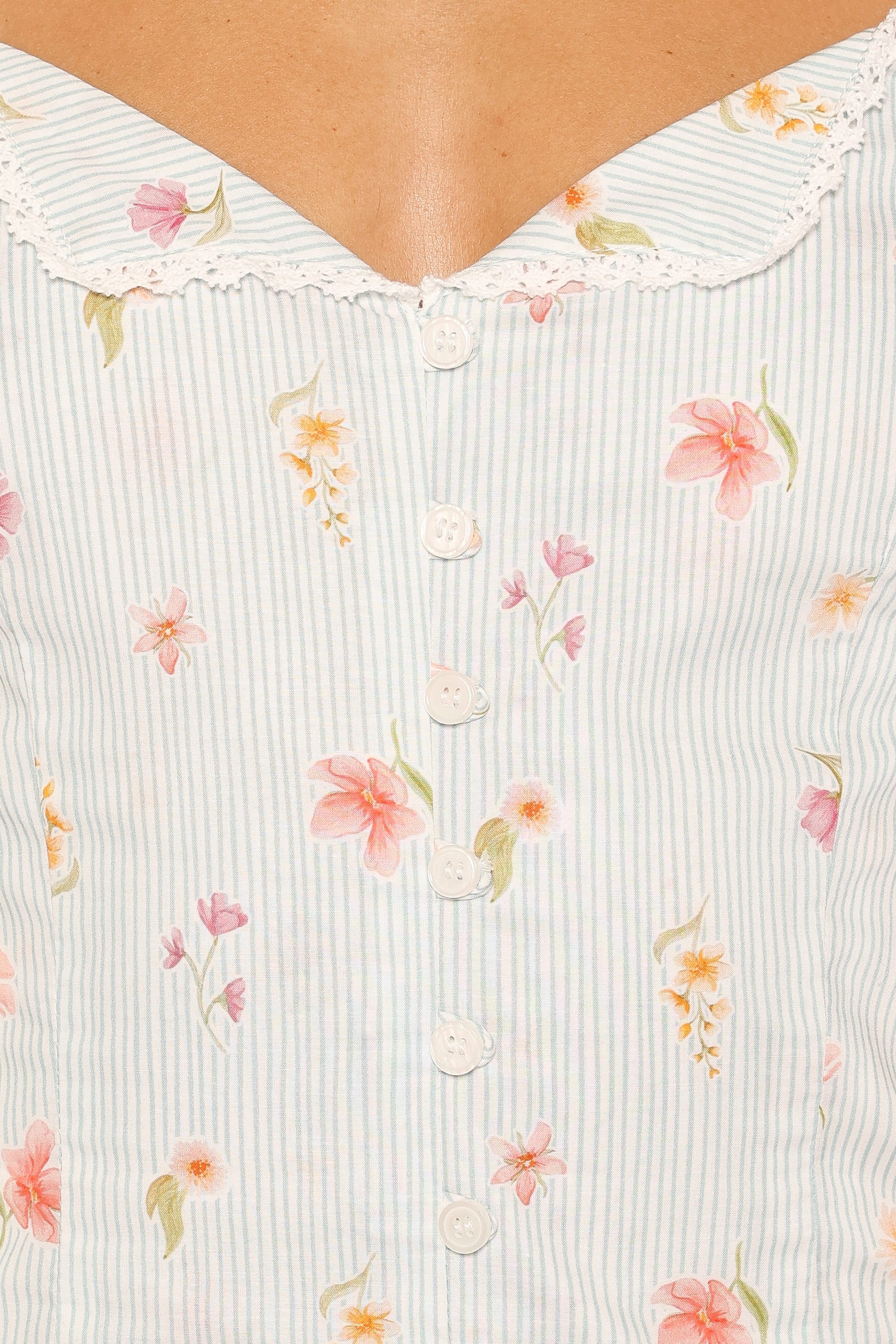 TOPS Ana Top - Blue Garden Stripe