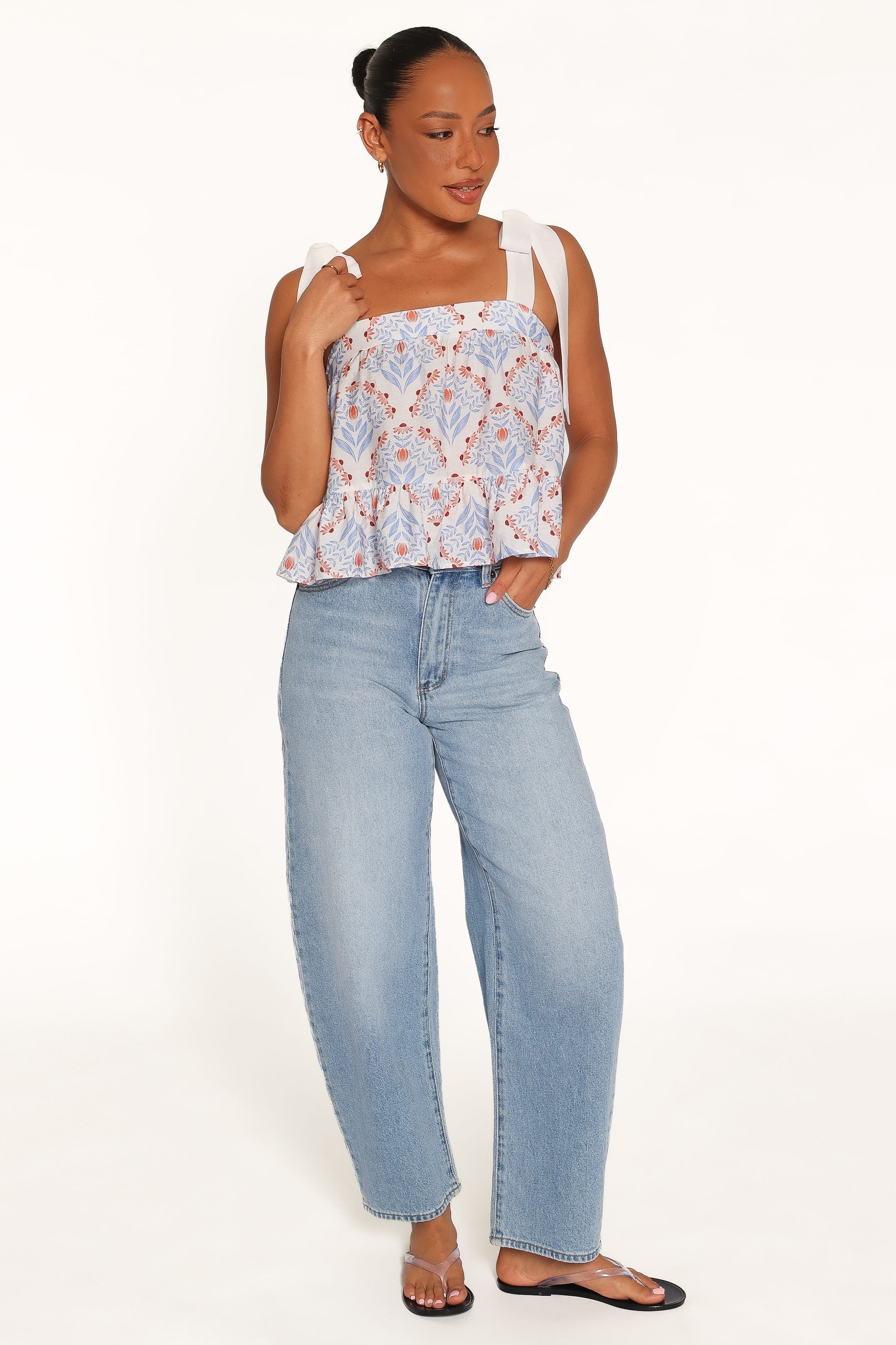 TOPS Aver Flounce Top - White Blue