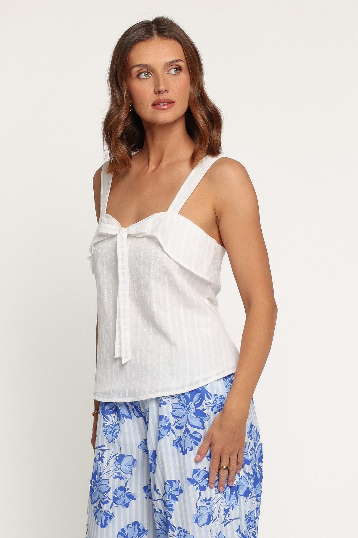 TOPS Ayden Tie Detail Top - White