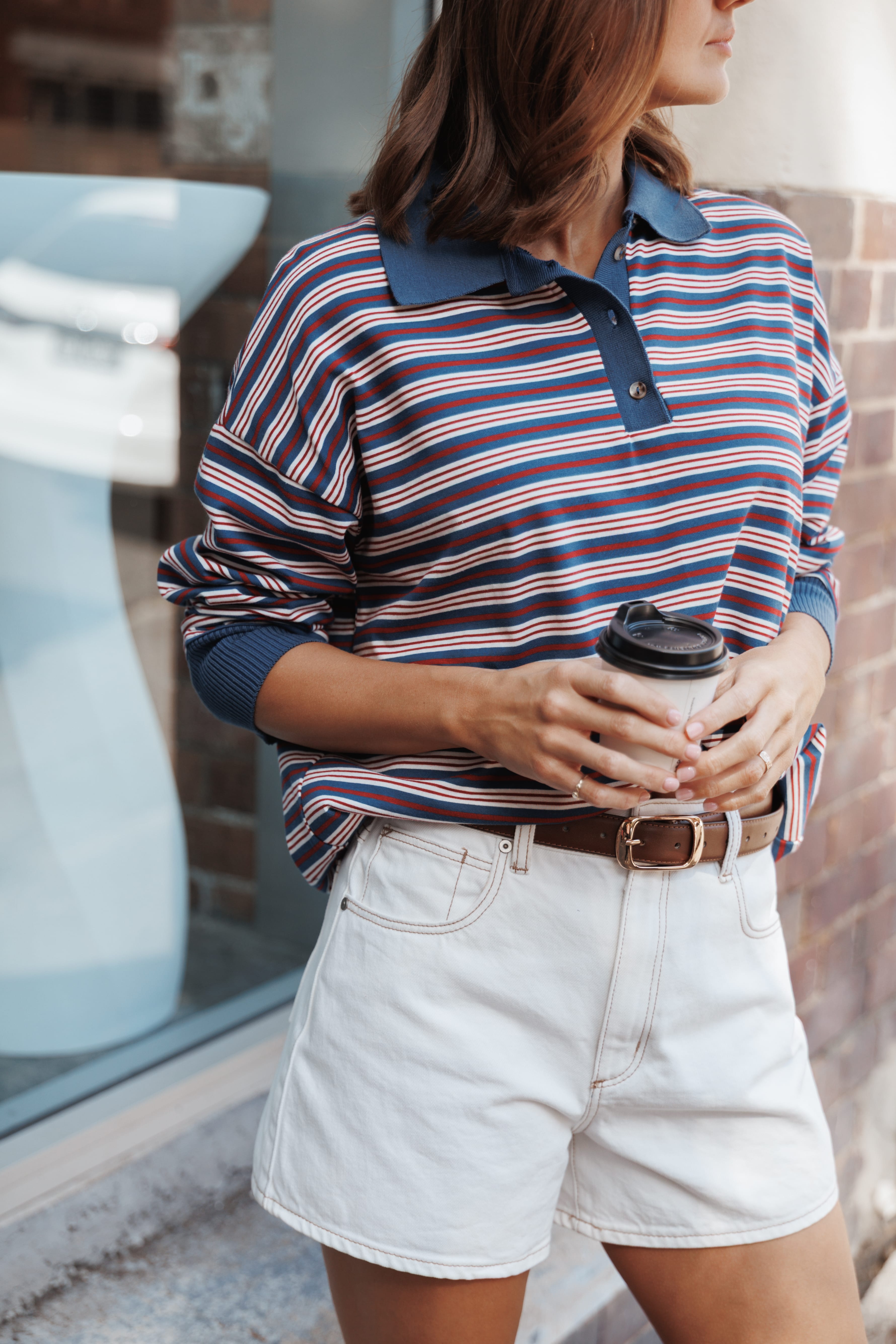 TOPS Beau Long Sleeve Jersey Top - Navy Stripe