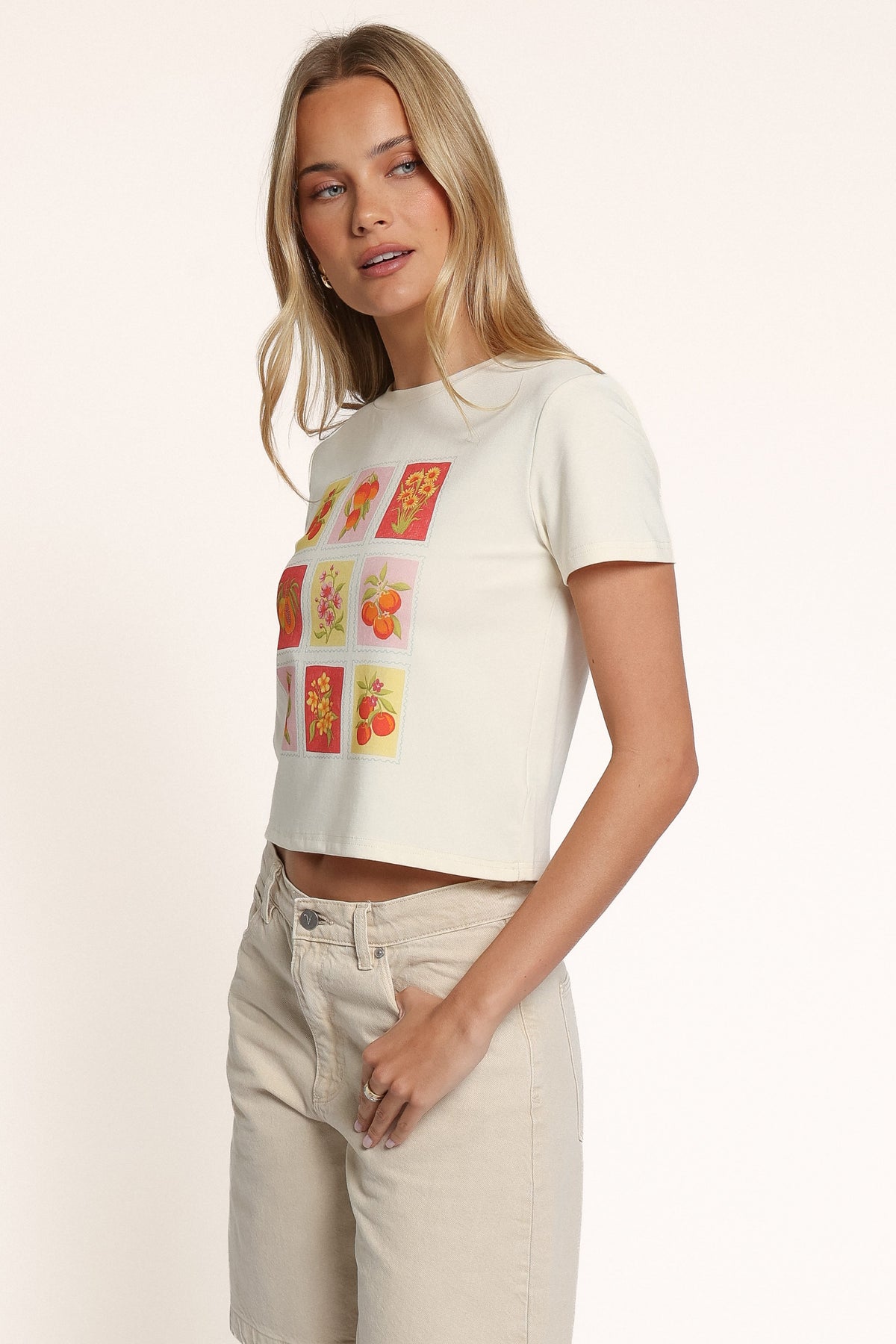 TOPS Bessie Graphic Tee - Fruit Stamps