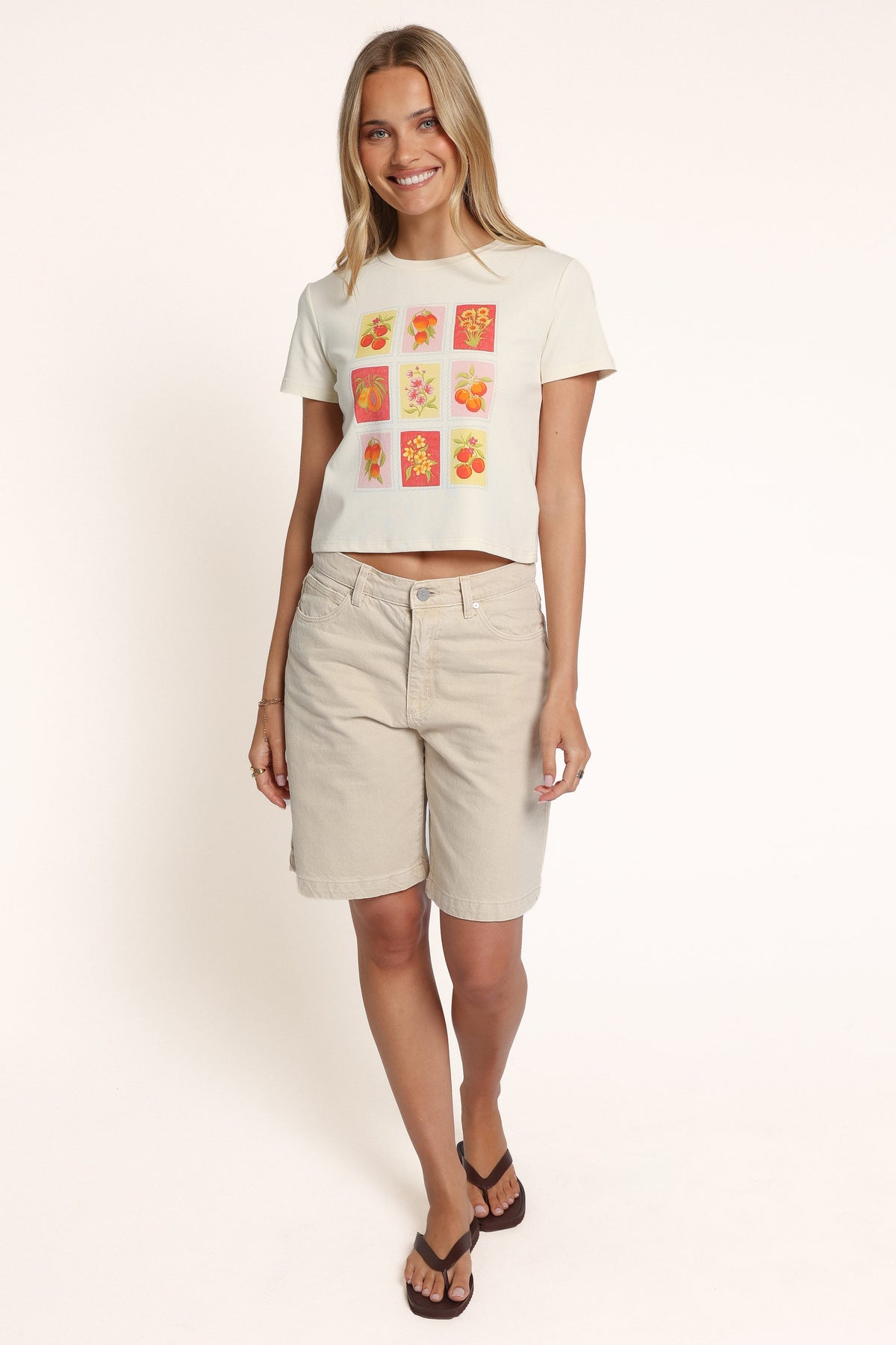 TOPS Bessie Graphic Tee - Fruit Stamps