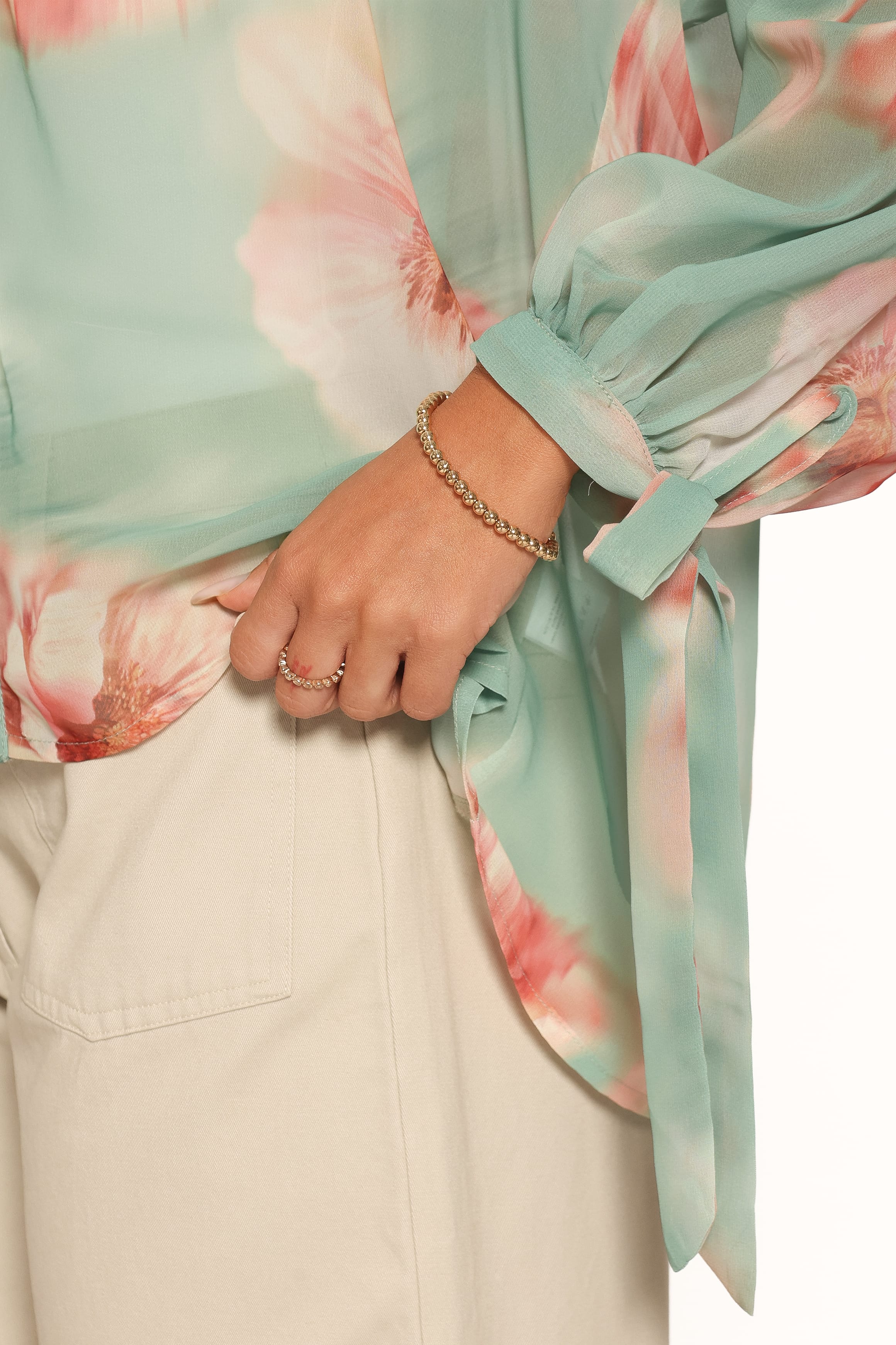TOPS Brenda Blouse - Jade Green Blurred Floral