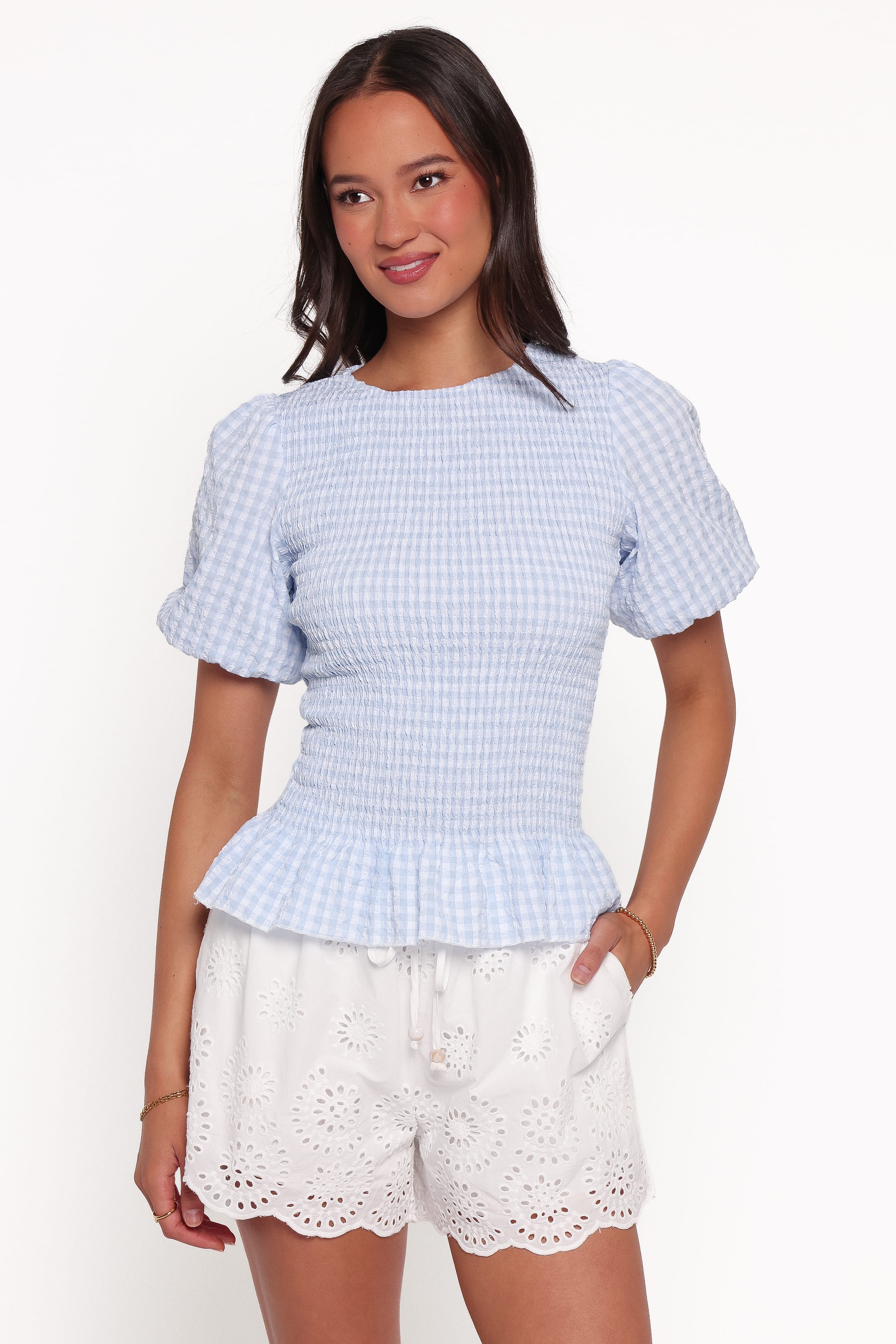 TOPS Callista Shirred Waist Top - Baby Blue