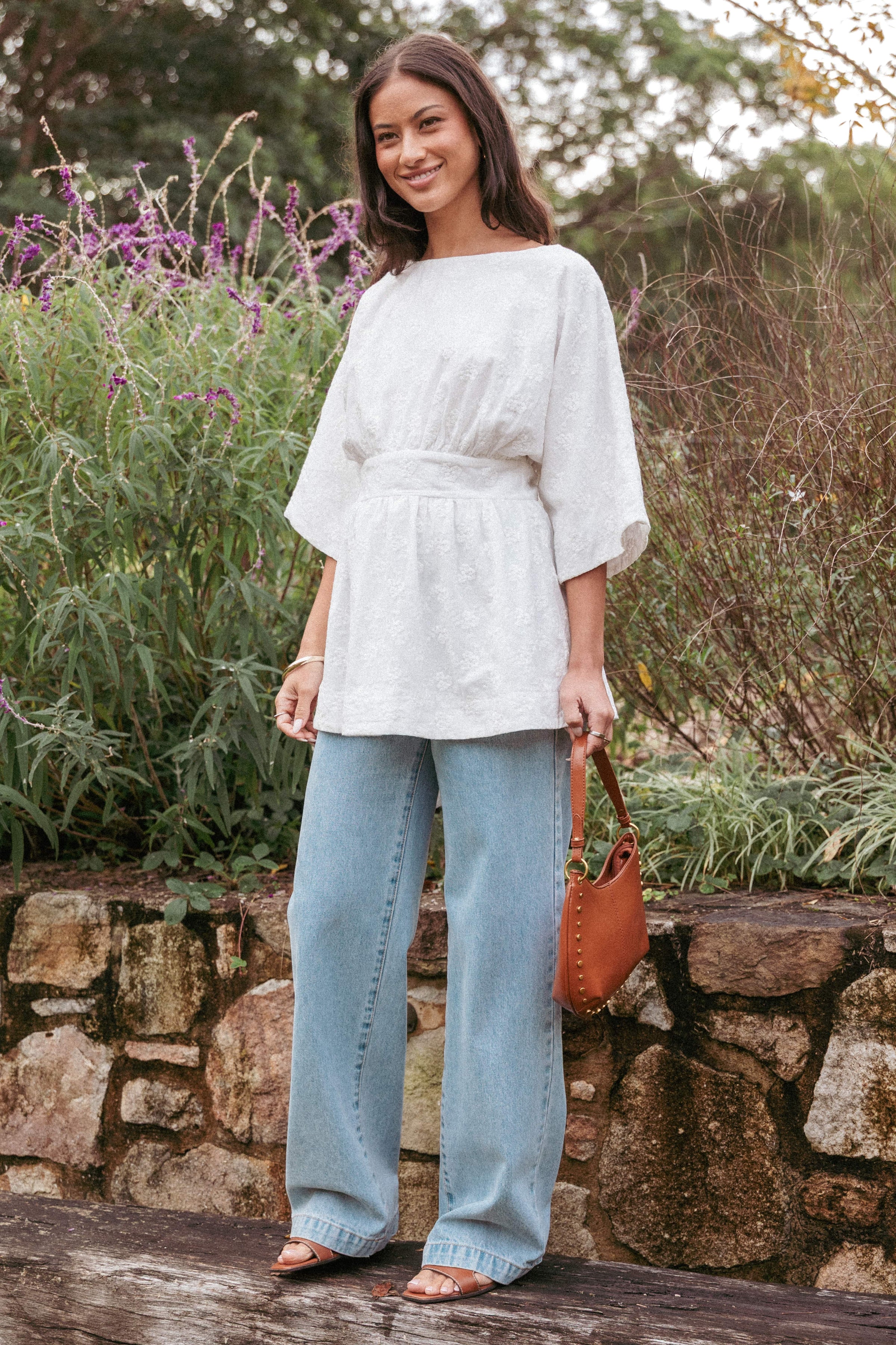 TOPS Camila Open Back Top - White Embroidery