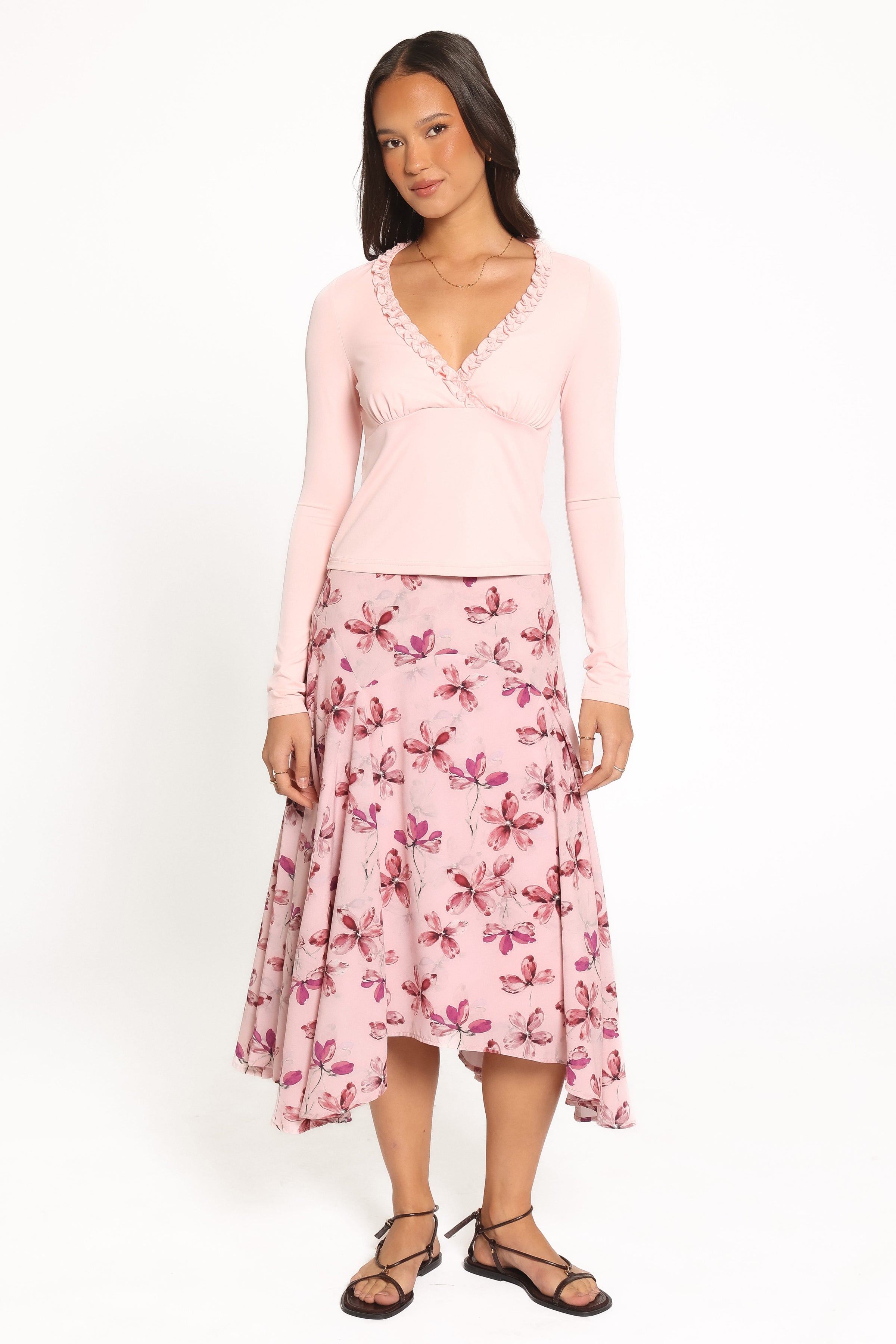TOPS Celestria Ruffle Knit Top - Fairy Floss Pink