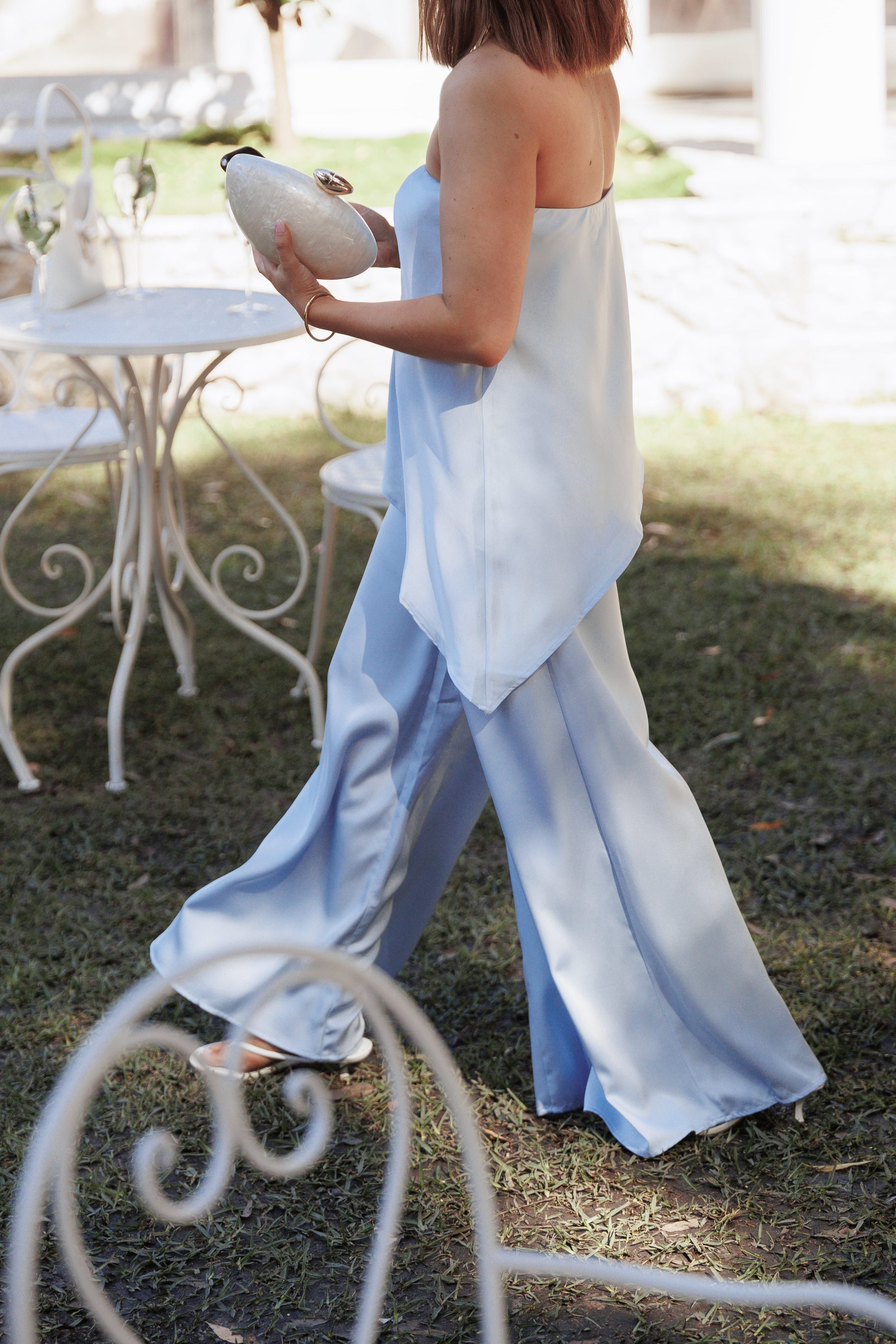 TOPS Charmer Asymmetrical Longline Strapless Top - Light Blue