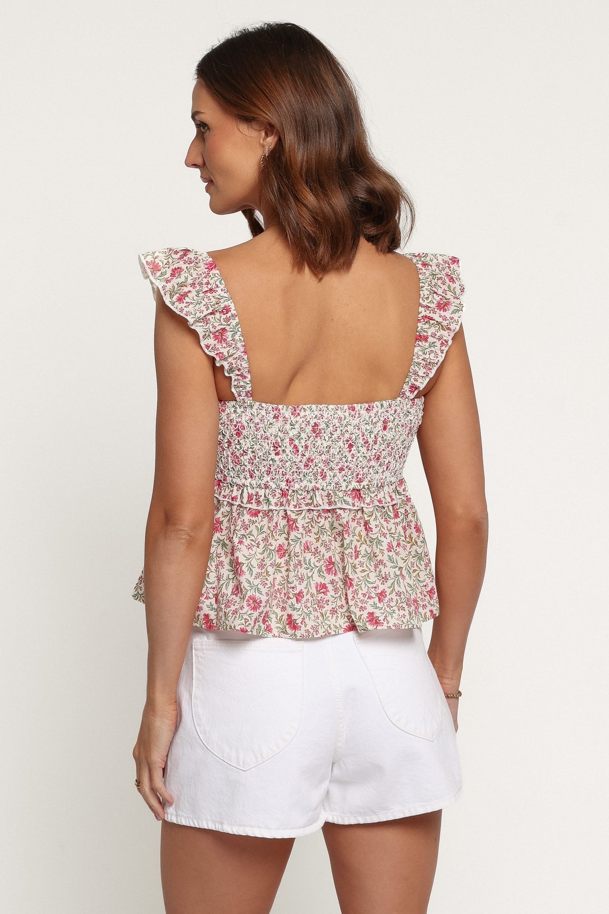 TOPS Dakari Smocked Top - Pink Green Floral