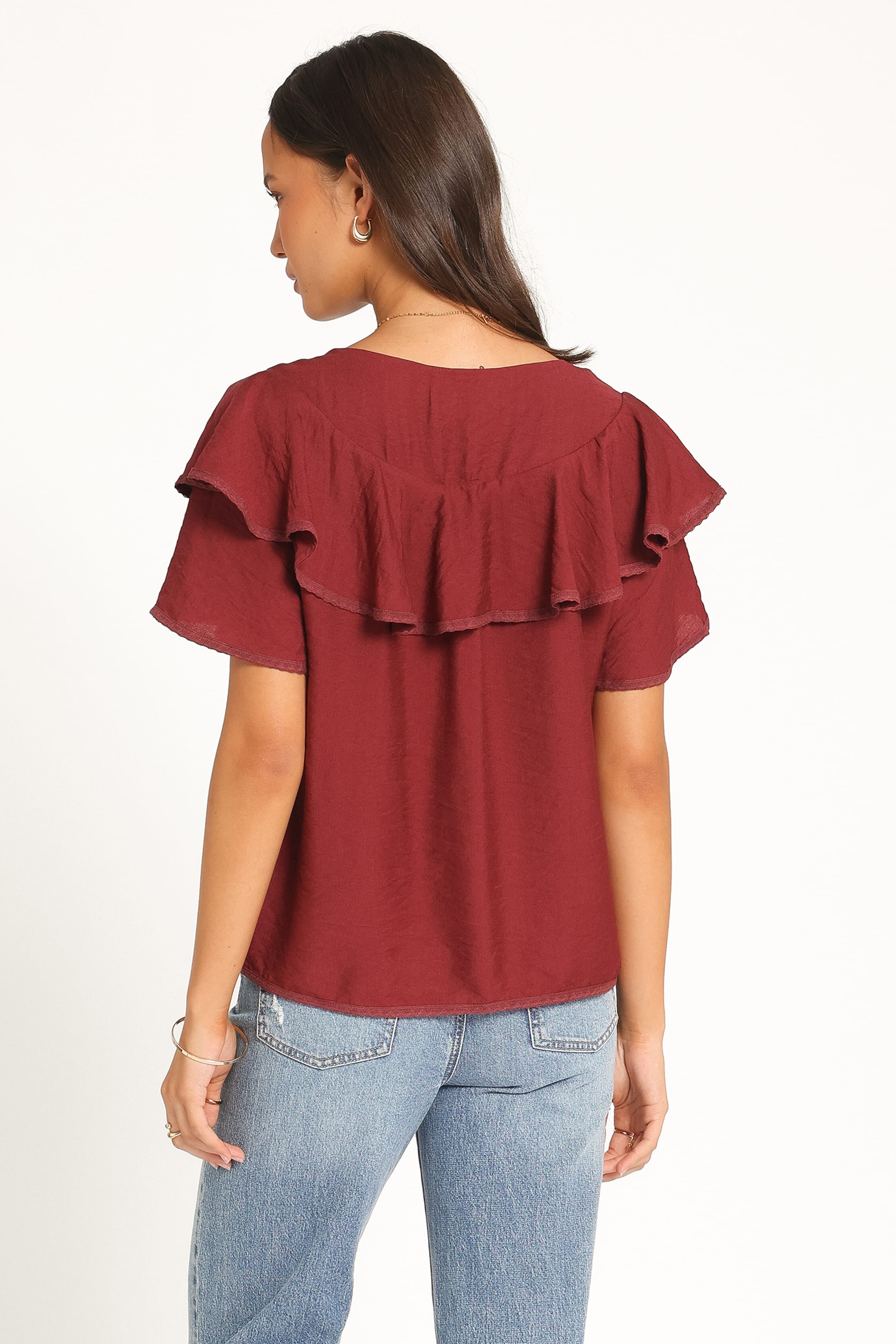 TOPS Delores Ruffle Top - Wine