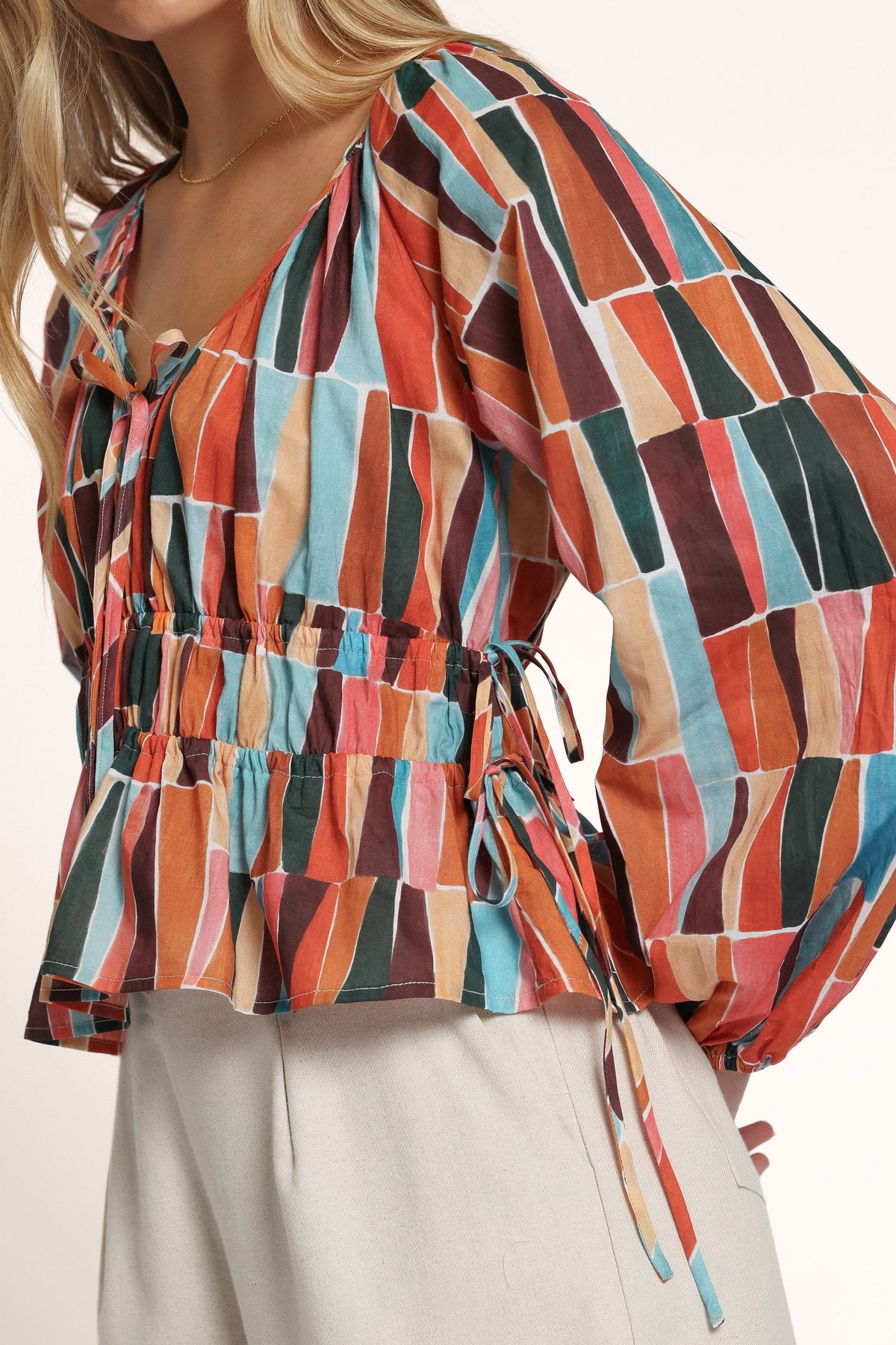 TOPS Effie Long Sleeve Top - Multi Mosaic Print