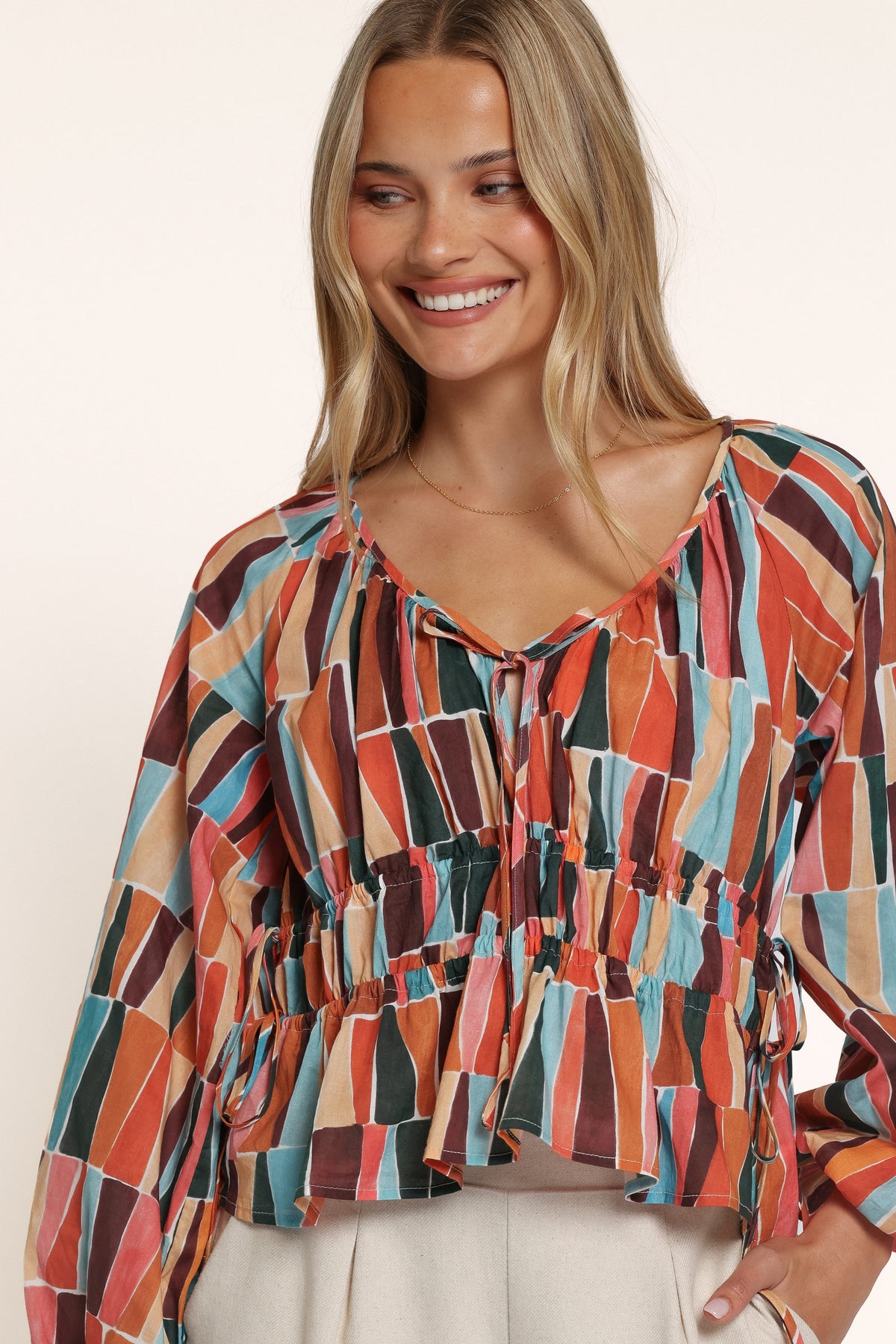 TOPS Effie Long Sleeve Top - Multi Mosaic Print