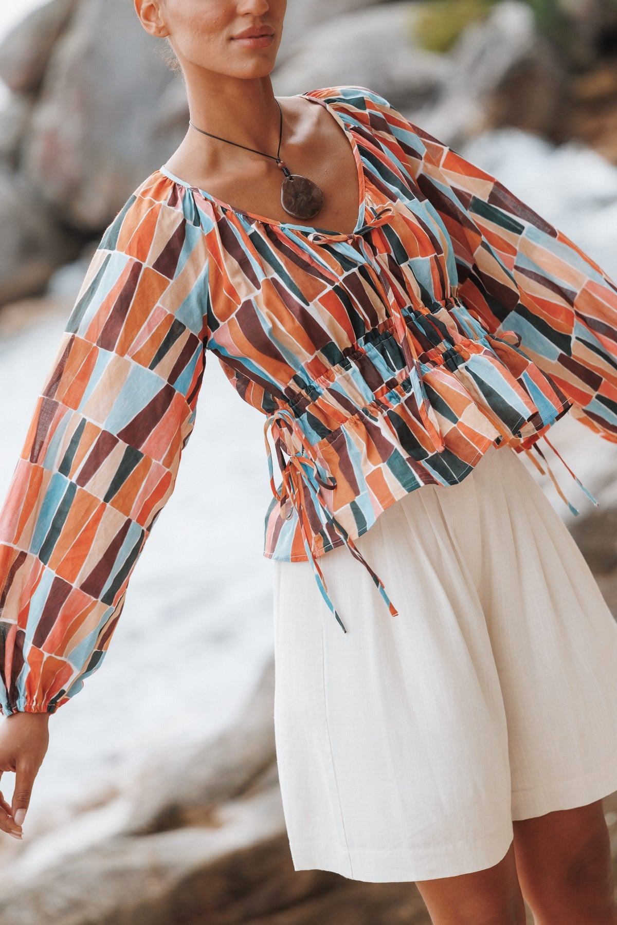 TOPS Effie Long Sleeve Top - Multi Mosaic Print