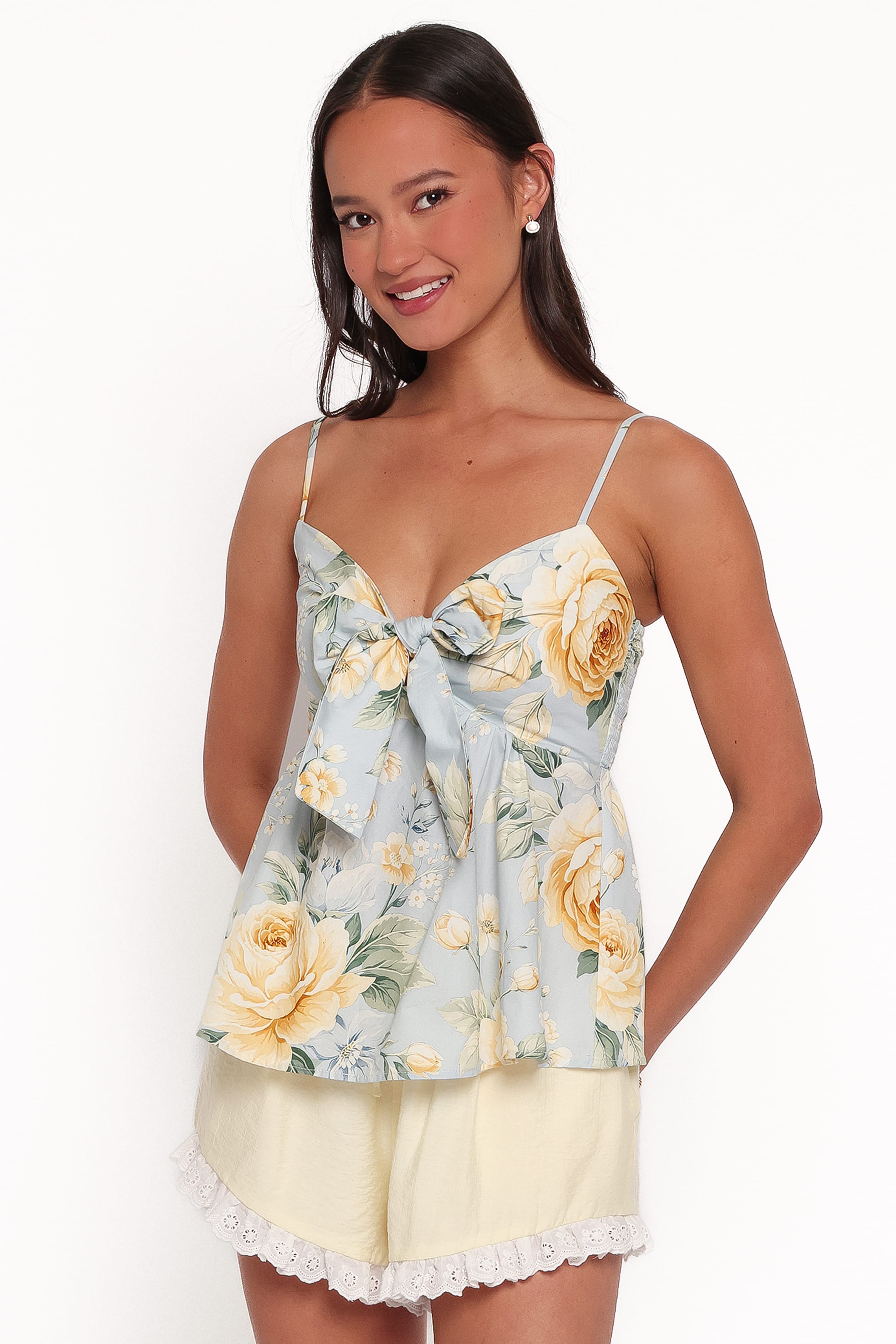 TOPS Ellidy Bow Front Cami - Blue Vintage Floral