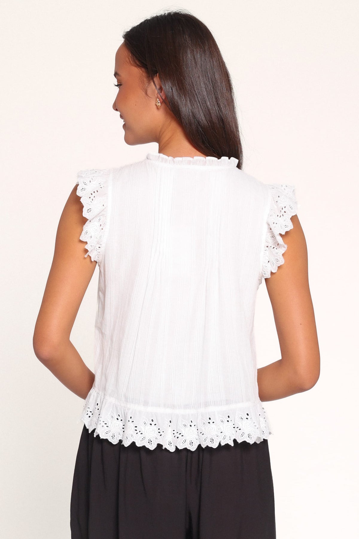 TOPS Evelina Lace Trim Top - White