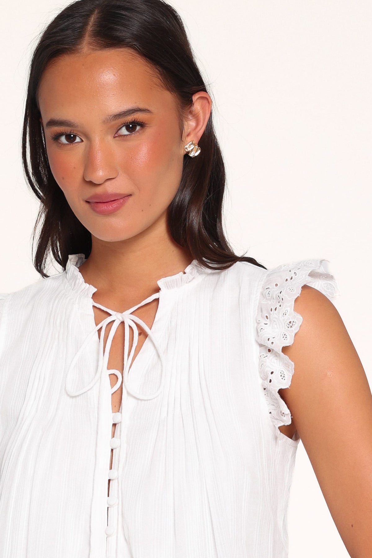 TOPS Evelina Lace Trim Top - White